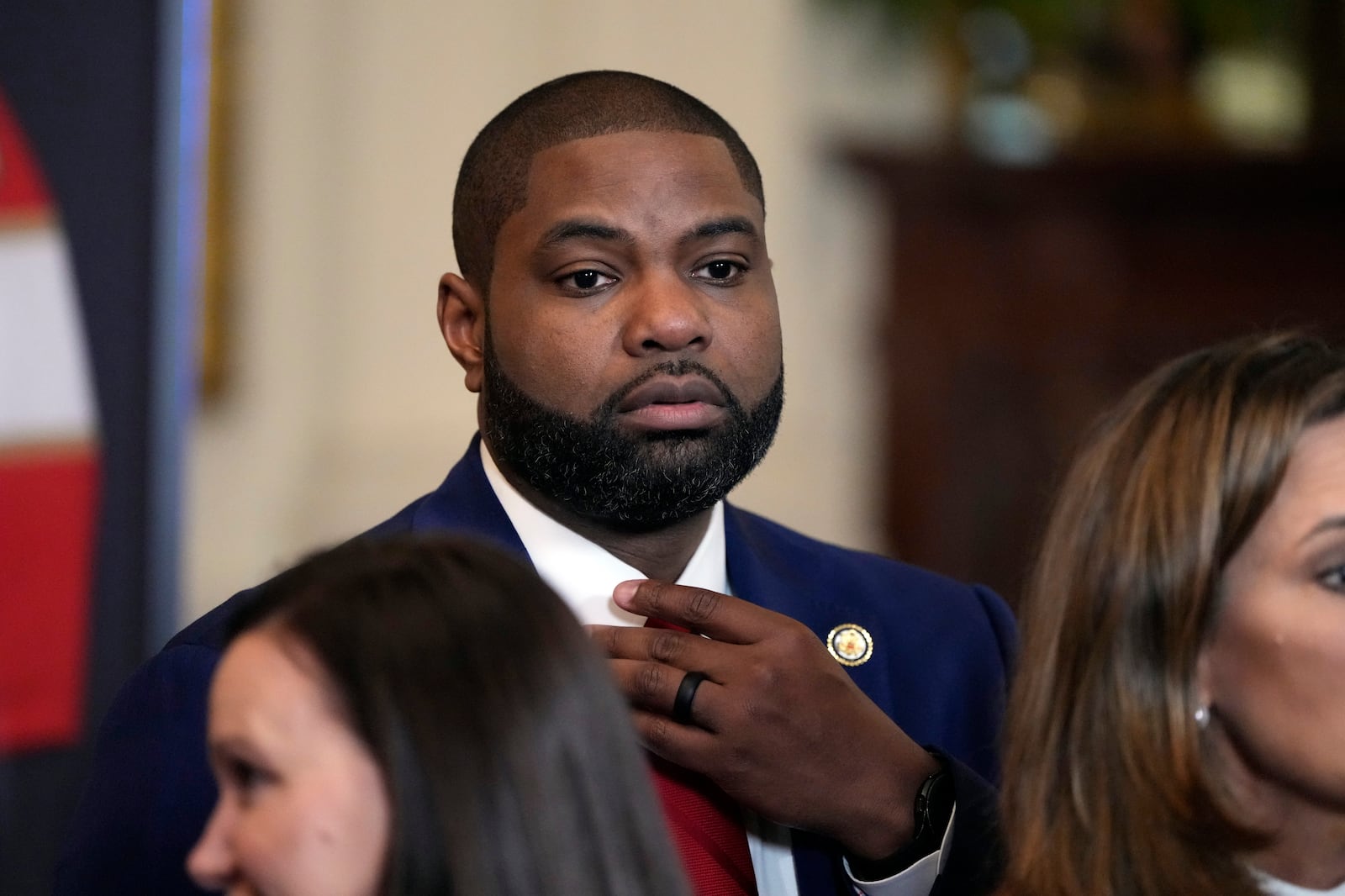 Rep. Byron Donalds, R-Fla., arrives before President Donald Trump speaks during a ceremony with the Florida Panthers NHL hockey team to celebrate their 2024 Stanley Cup victory in the East Room of the the White House, Monday, Feb. 3, 2025, in Washington. (AP Photo/Alex Brandon)