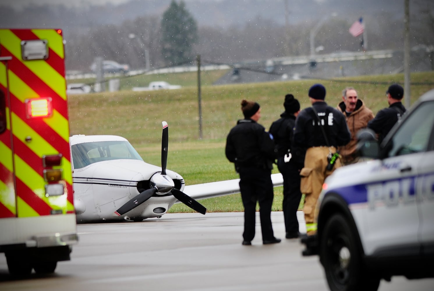 Plane lands on belly