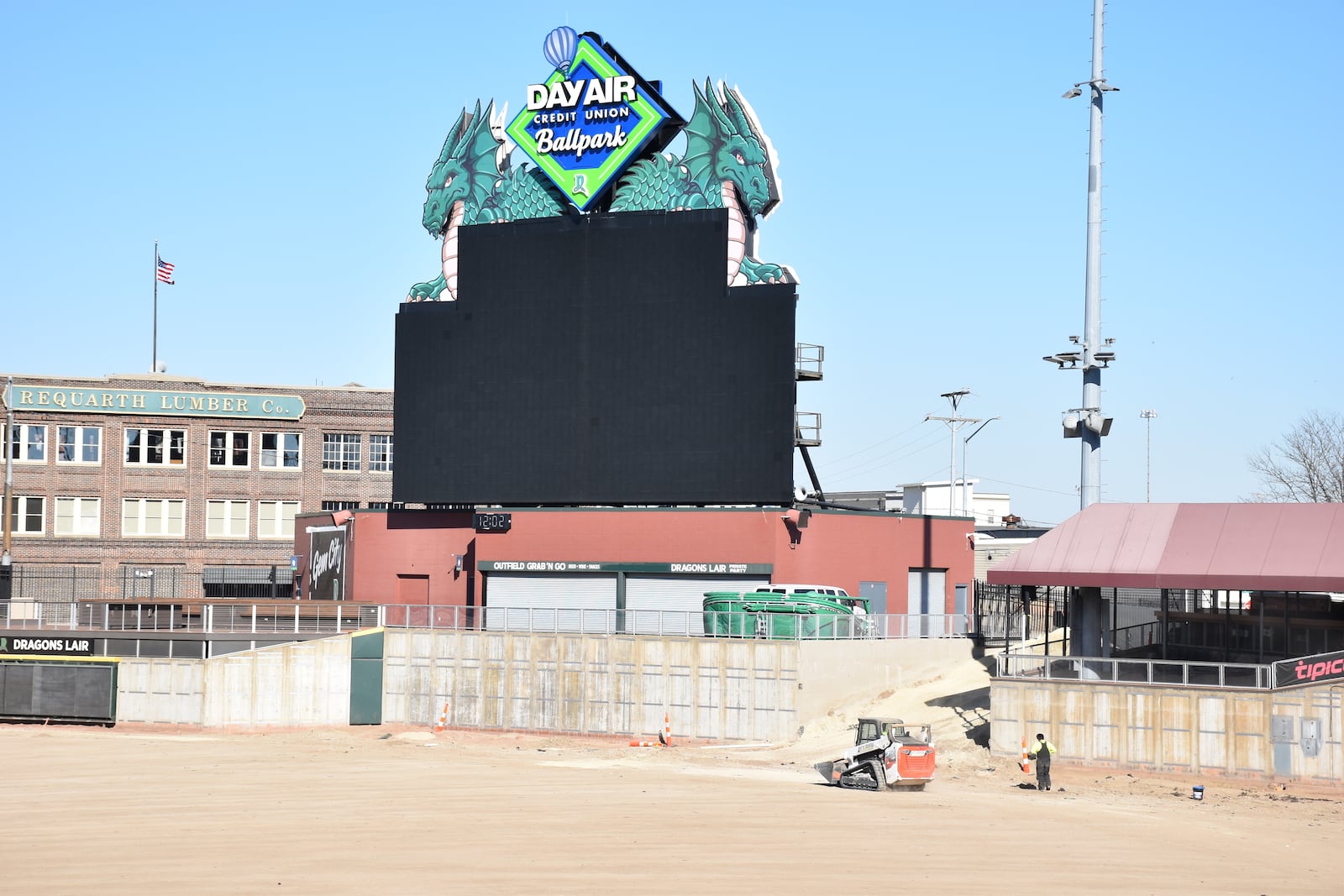 Day Air Ballpark, where the Dayton Dragons play, is getting a major renovation. Crews are seen in the outfield area on Wednesday, Nov. 15, 2023. CORNEILUS FROLIK / STAFF