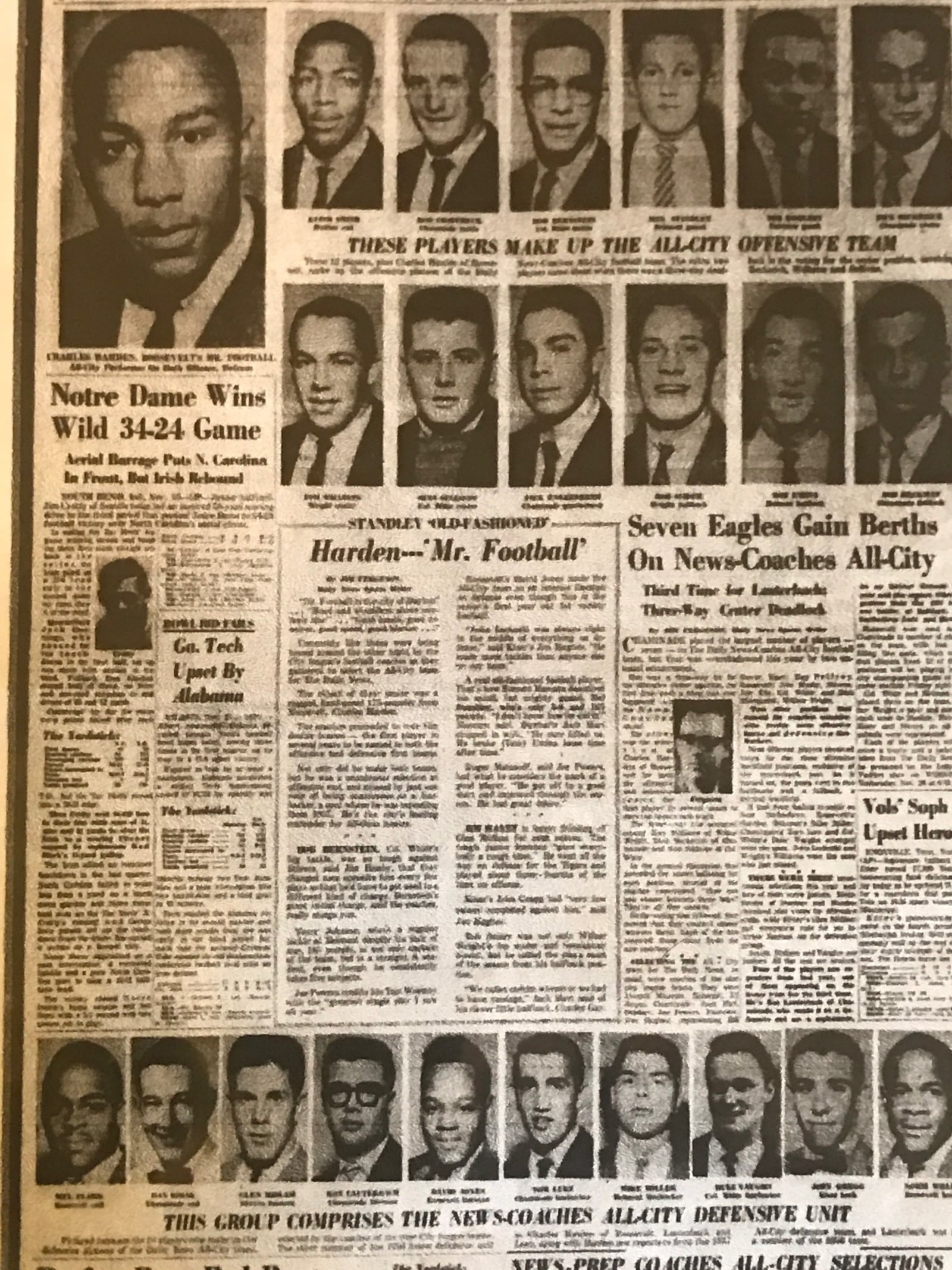 The Dayton Daily News sports page in 1958 that proclaims Roosevelt High’s Charles Harden (top photo on left of page) as the city’s “Mr. Football. Tom Archdeacon/CONTRIBUTED