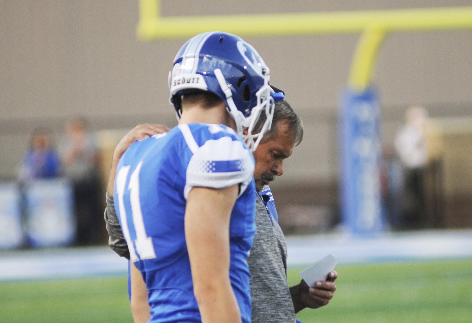 Steve Channell, shown during the 2018 season, resigned as the Miamisburg High School football coach in December 2018. MARC PENDLETON / STAFF