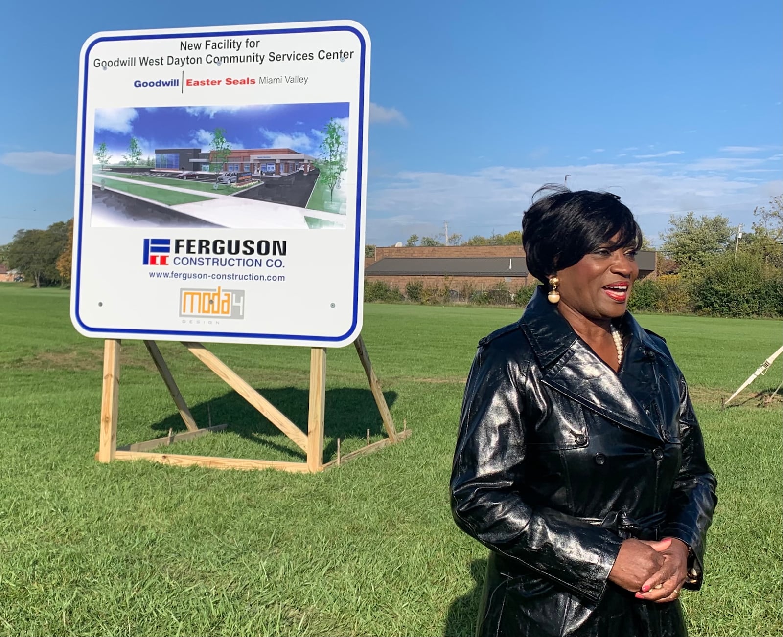 Trotwood Mayor Mary McDonald talks Oct. 28, 2021 about the Goodwill easterseals facility that will be built in her community. AIMEE HANCOCK / STAFF