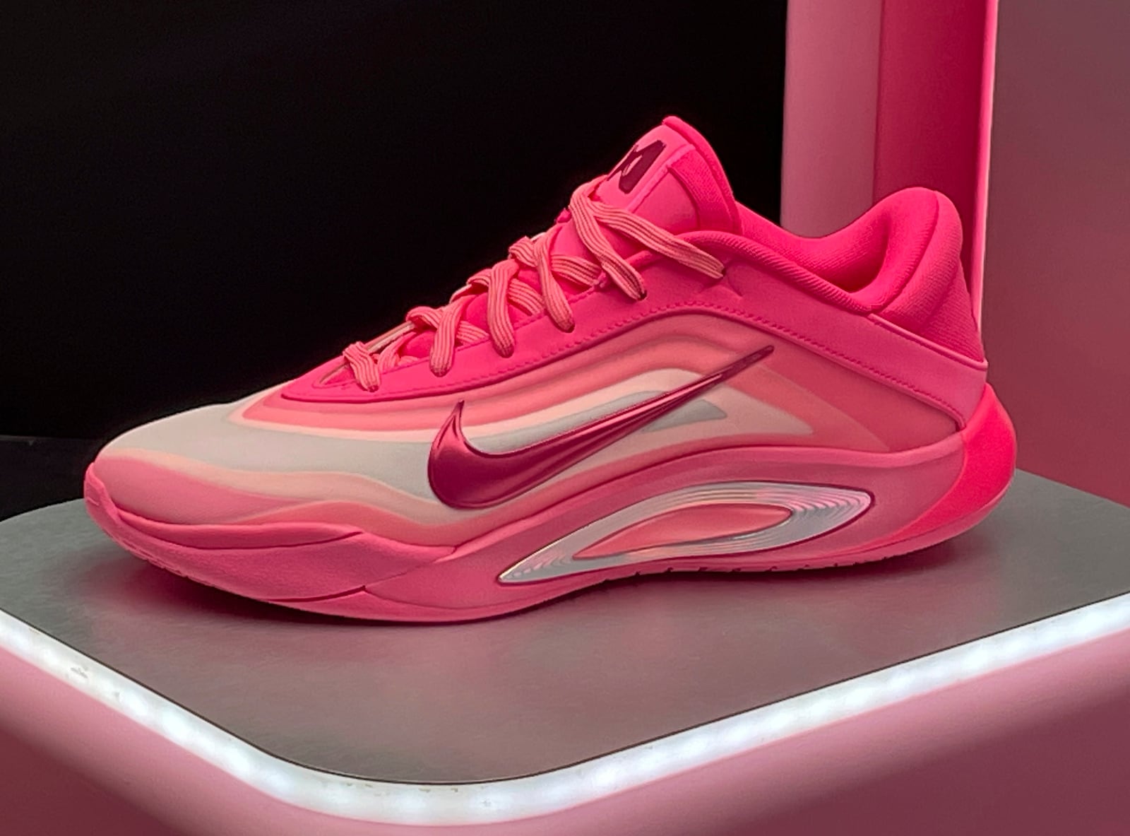 A Nike shoe, part of Las Vegas Aces WNBA basketball player A’ja Wilson's new signature shoe and athletic apparel collection, is displayed in Columbia, S.C., Monday, Feb. 3, 2025. (AP Photo/Steve Reed)