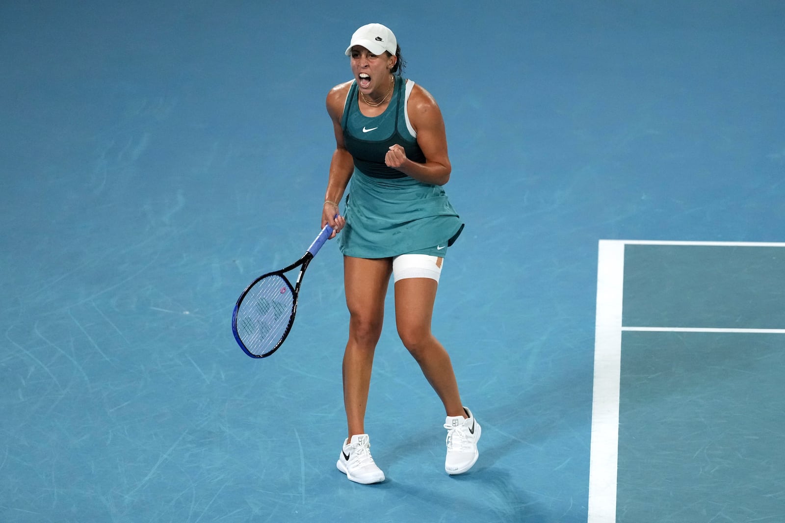 Madison Keys of the U.S. reacts during her women's singles final against Aryna Sabalenka of Belarus at the Australian Open tennis championship in Melbourne, Australia, Saturday, Jan. 25, 2025. (AP Photo/Mark Baker)