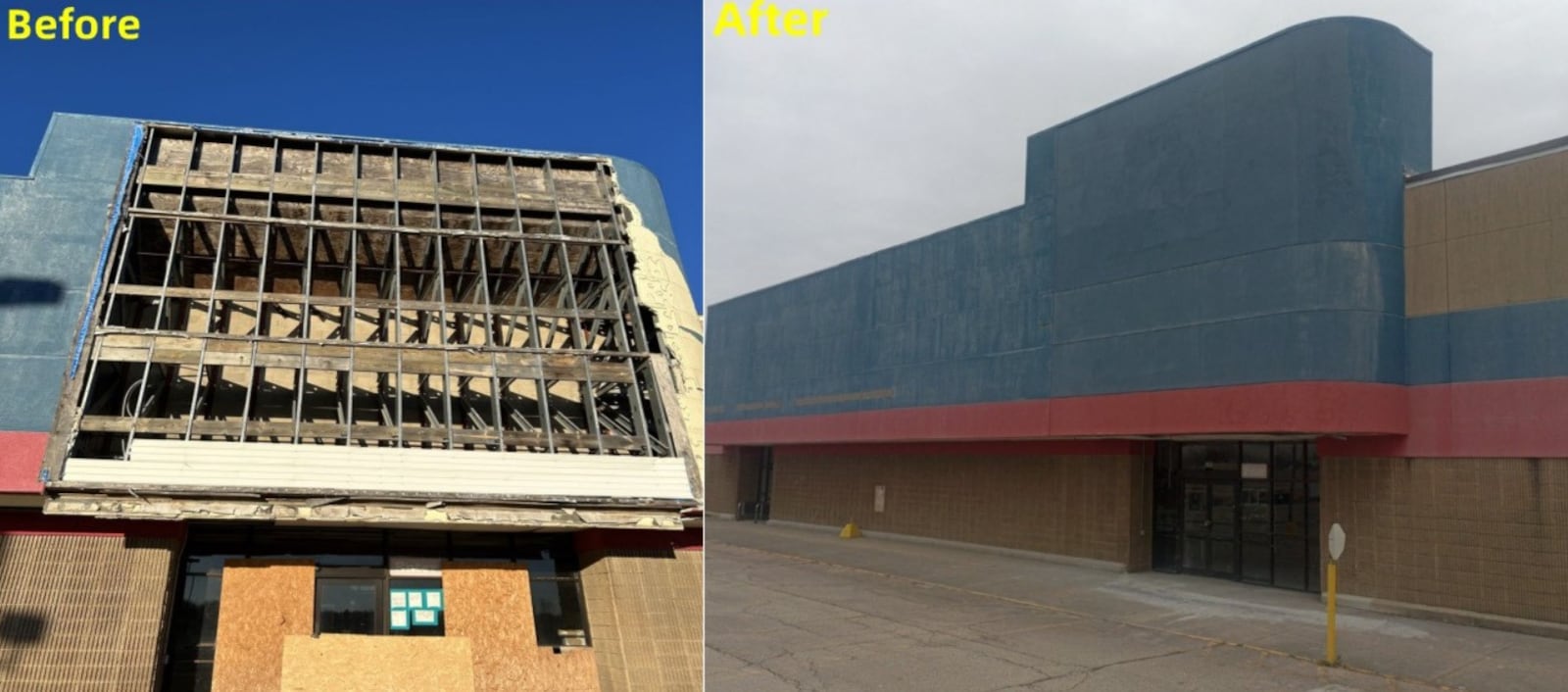 Developer Mike Zhang said some facade and structural work has been completed on the dilapidated former Salem Consumer Square shopping center in Trotwood. CONTRIBUTED