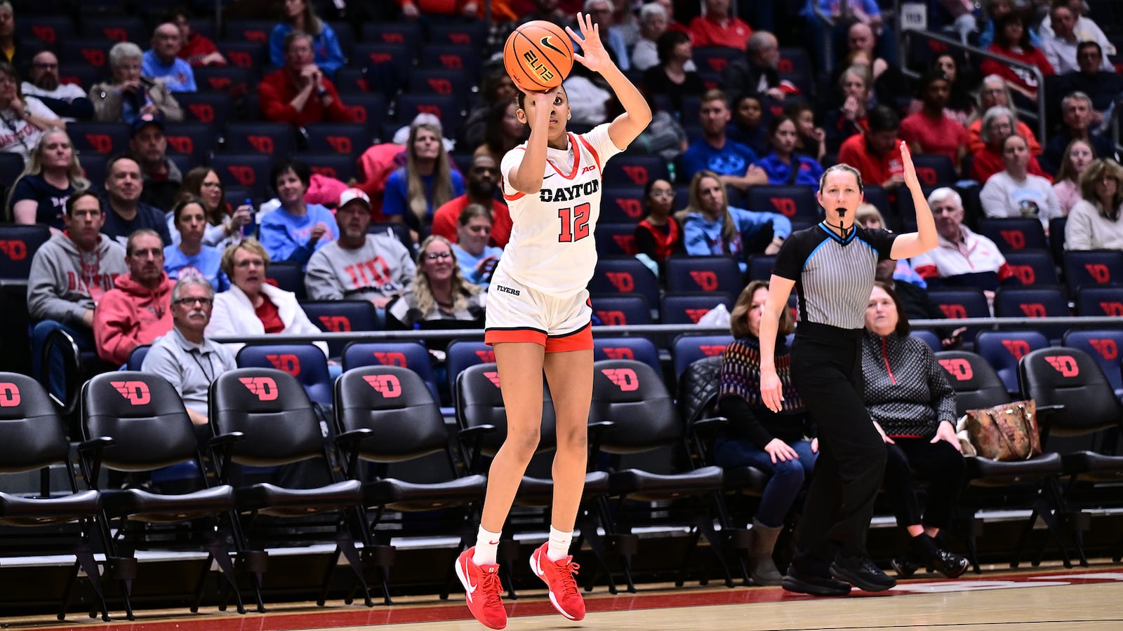 Dayton's Jayda Johnson shoots a 3-pointer during Wednesday night's game vs. St. Joseph's. Erik Schelkun/UD Athletics