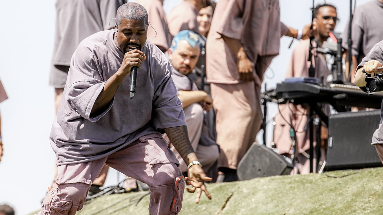 Kanye West performs Sunday Service during the 2019 Coachella Valley Music And Arts Festival on April 21, 2019 in Indio, California.