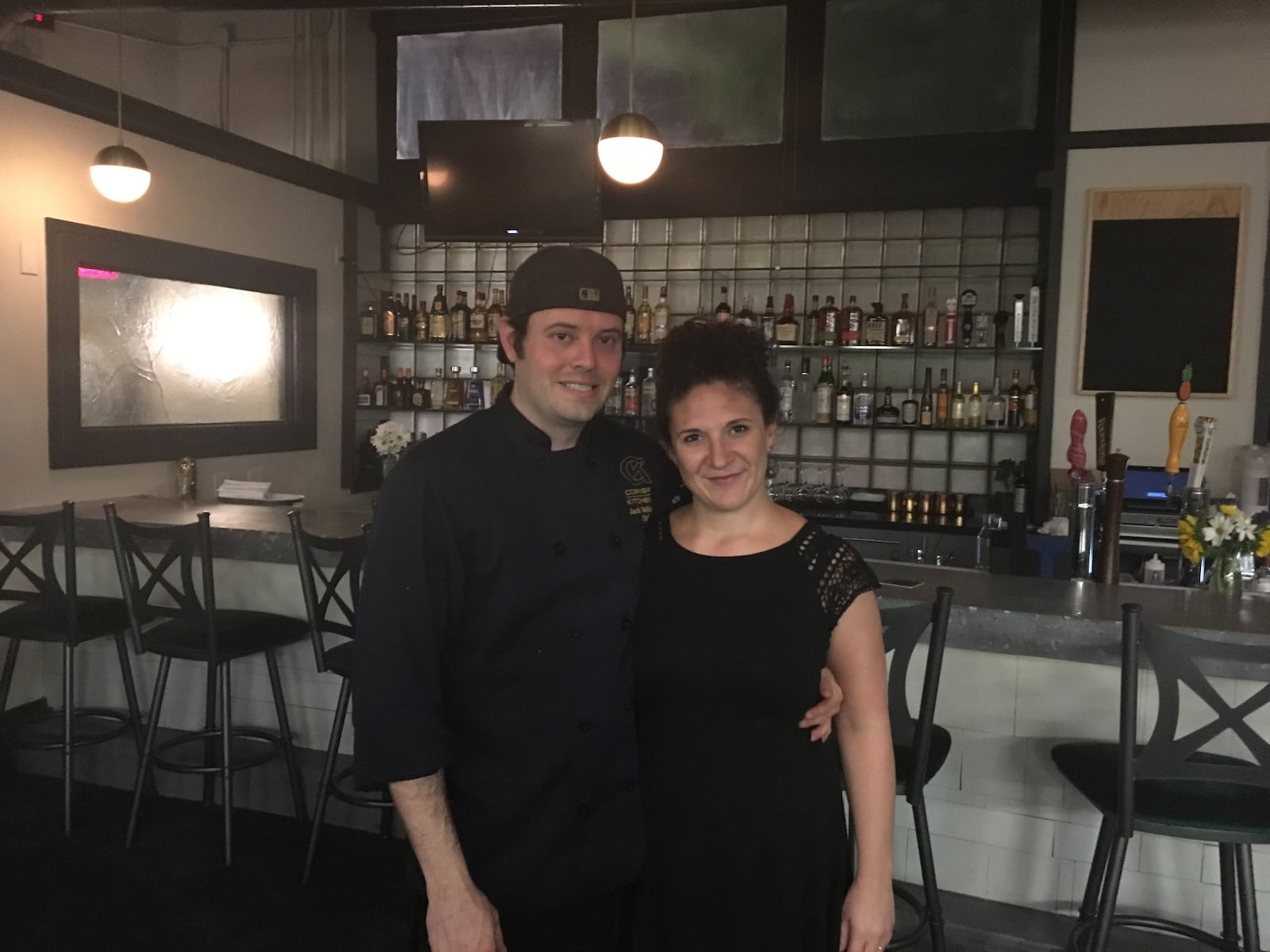 Jack and Natalie Skilliter pictured in front of the bar at their Oregon District restaurant, Corner Kitchen, which has since closed. CONTRIBUTED