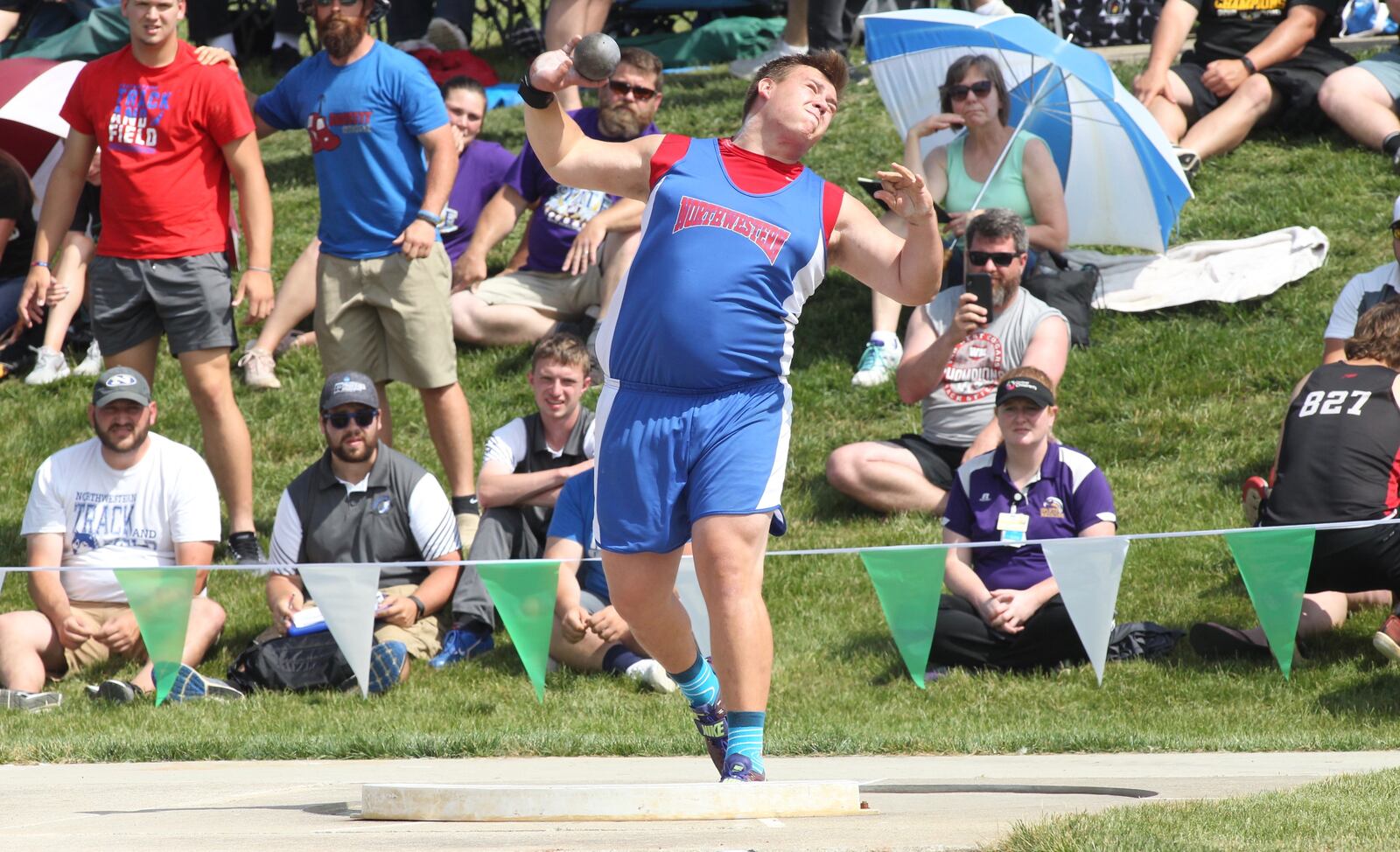 Northwestern's Adam Riedinger throws the shot put in the finals of the Division II state championship on Friday, May 31, 2019, at Jesse Owens Memorial Stadium in Columbus.