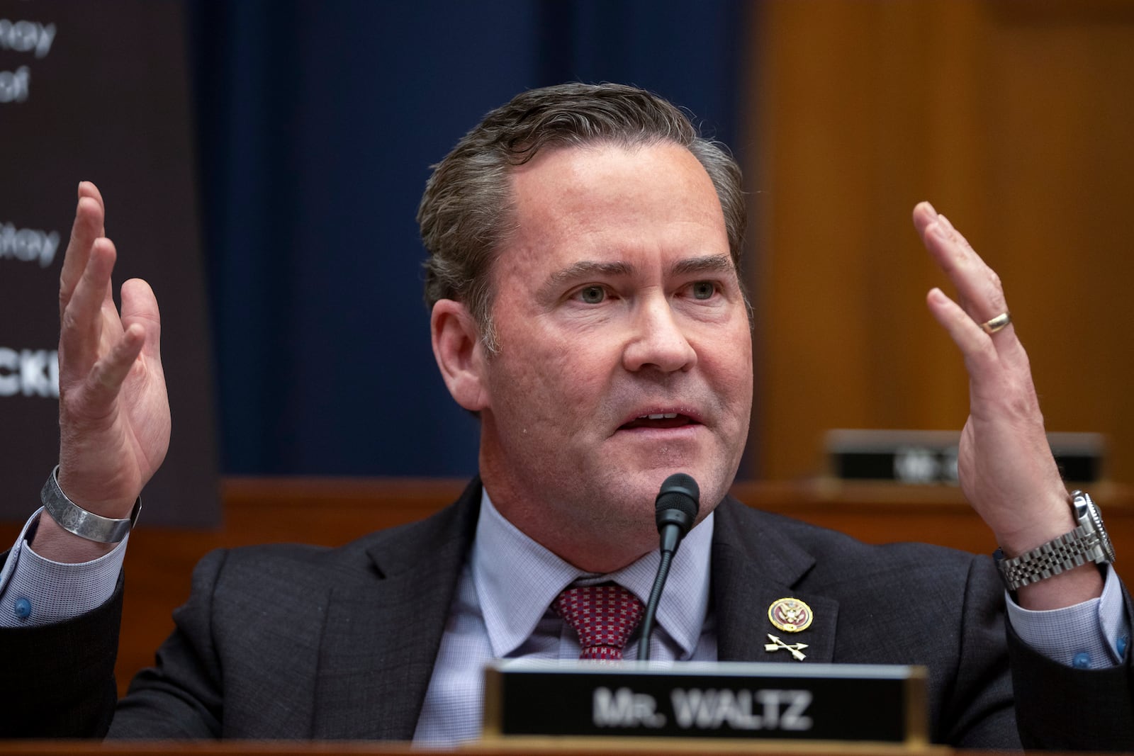 FILE - Rep. Mike Waltz, R-Fla., speaks during a hearing of the House Armed Services Committee with Secretary of Defense Lloyd Austin on Capitol Hill, Feb. 29, 2024, in Washington. (AP Photo/Mark Schiefelbein, File)