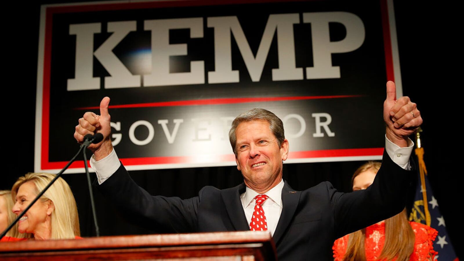 Then-Republican gubernatorial candidate Brian Kemp attends the Election Night event at the Classic Center on November 6, 2018 in Athens, Georgia.  Kemp won in a close race with Democrat Stacey Abrams.