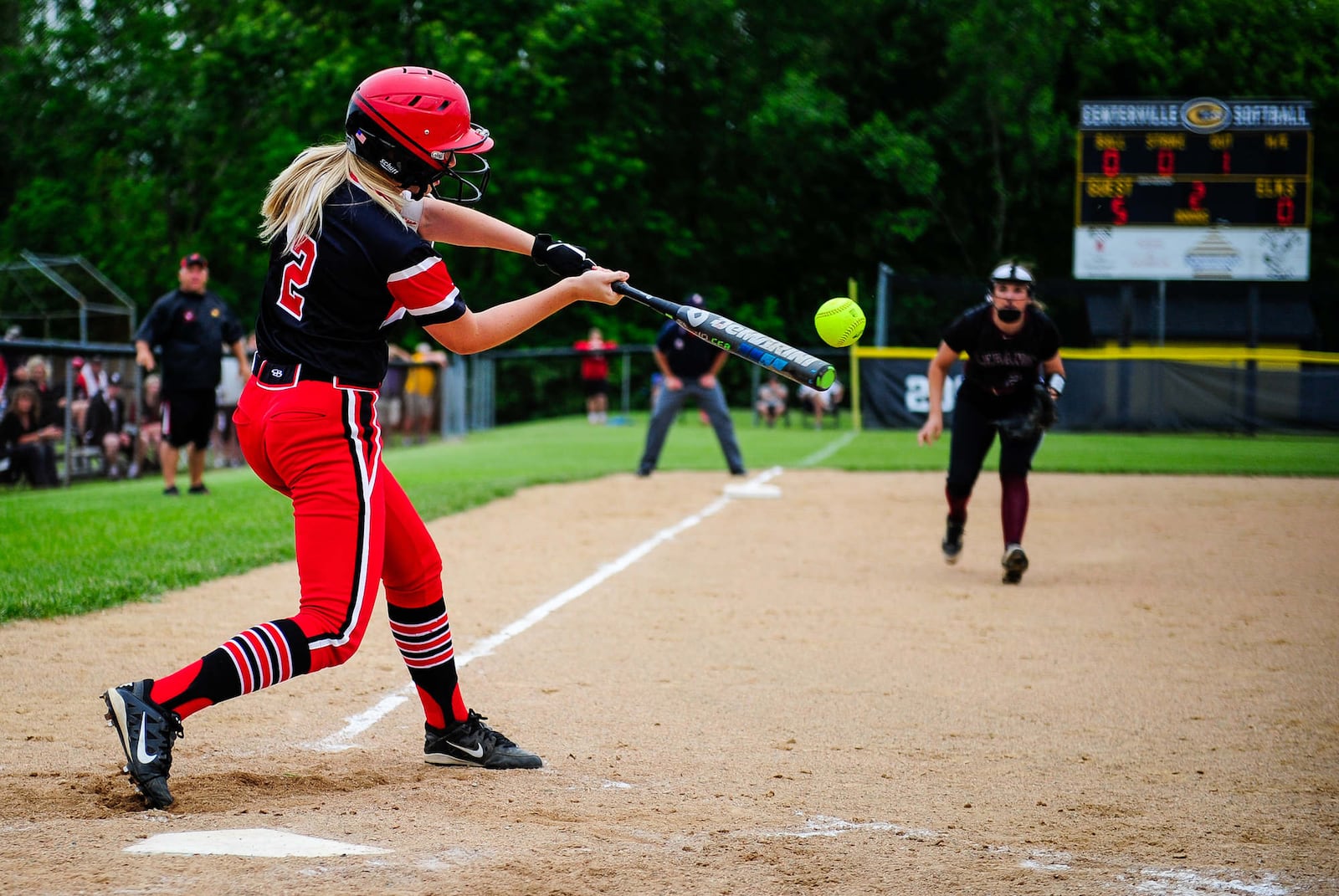 Lauren Betz hits a home run for Lakota West on Wednesday during a Division I regional semifinal against Lebanon at Centerville. NICK GRAHAM/STAFF