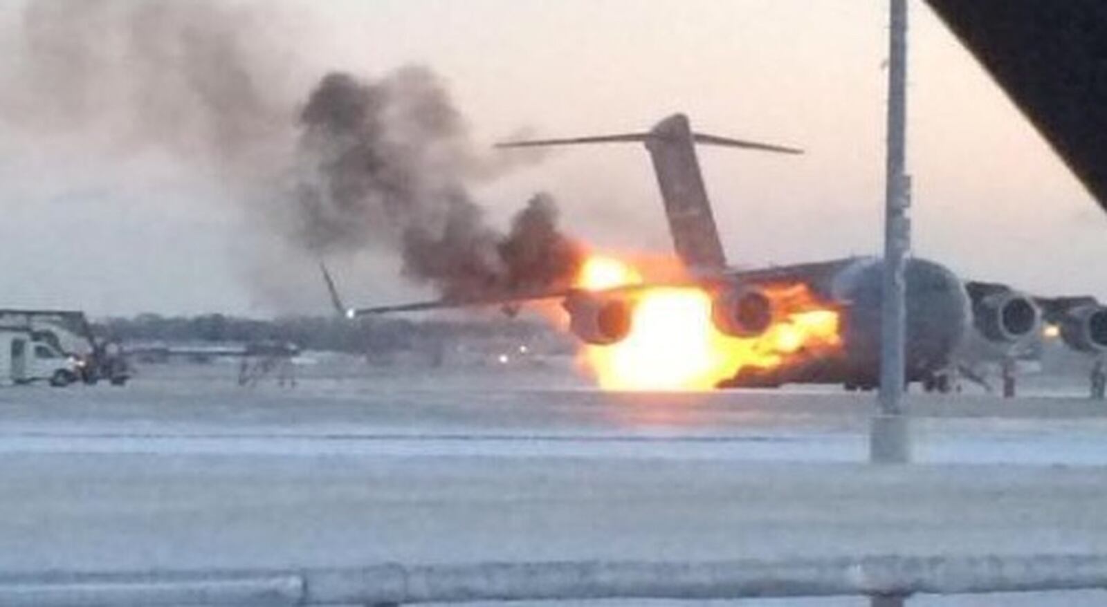 A C-17 Globemaster III plane caught on fire just before take-off on Jan. 7 at Wright Patterson Air Force Base.