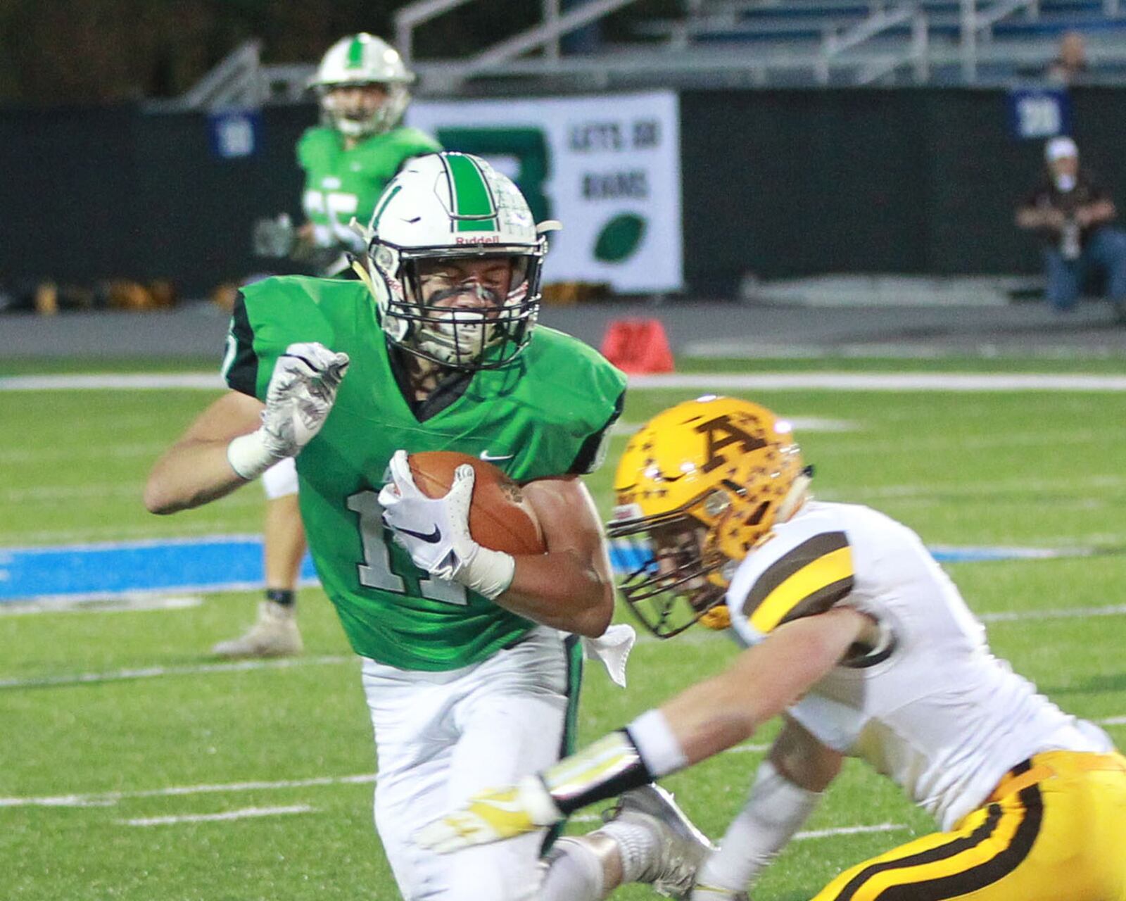 Josh Hegemann of Badin (with ball) had four catches for 97 yards and a touchdown during a 42-7 Week 6 defeat of visiting Alter at Virgil Schwarm Stadium on Friday, Oct. 4, 2019. MARC PENDLETON