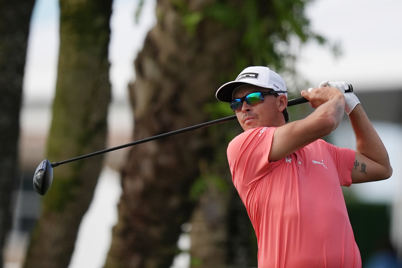 Rickie Fowler tees off on the 18th hole during the first round of the Cognizant Classic golf tournament, Thursday, Feb. 27, 2025, in Palm Beach Gardens, Fla. (AP Photo/Rebecca Blackwell)