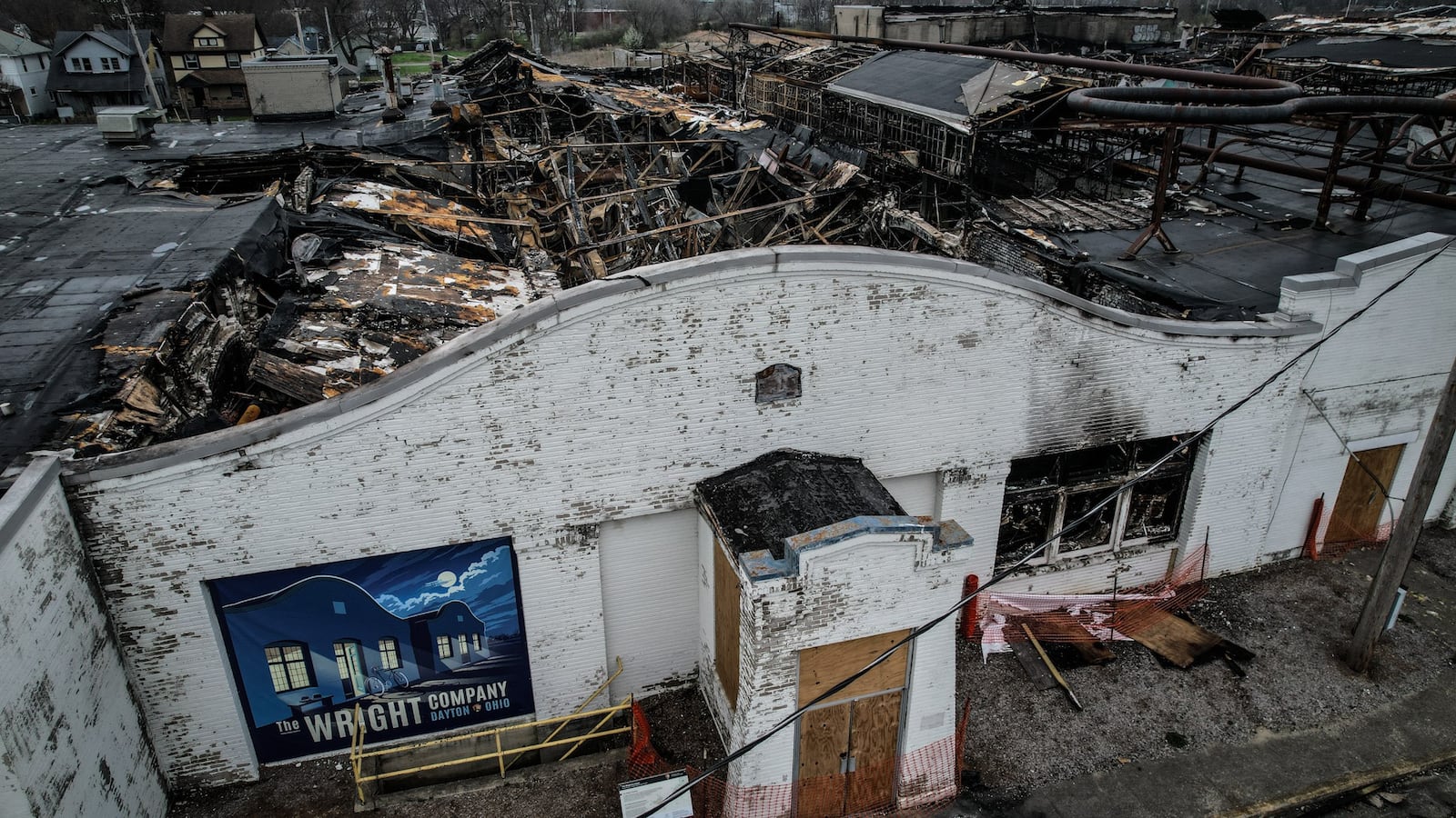 The historic building one at the Wright Brothers aircraft factory was heavily damaged by a fire March 27. JIM NOELKER/STAFF