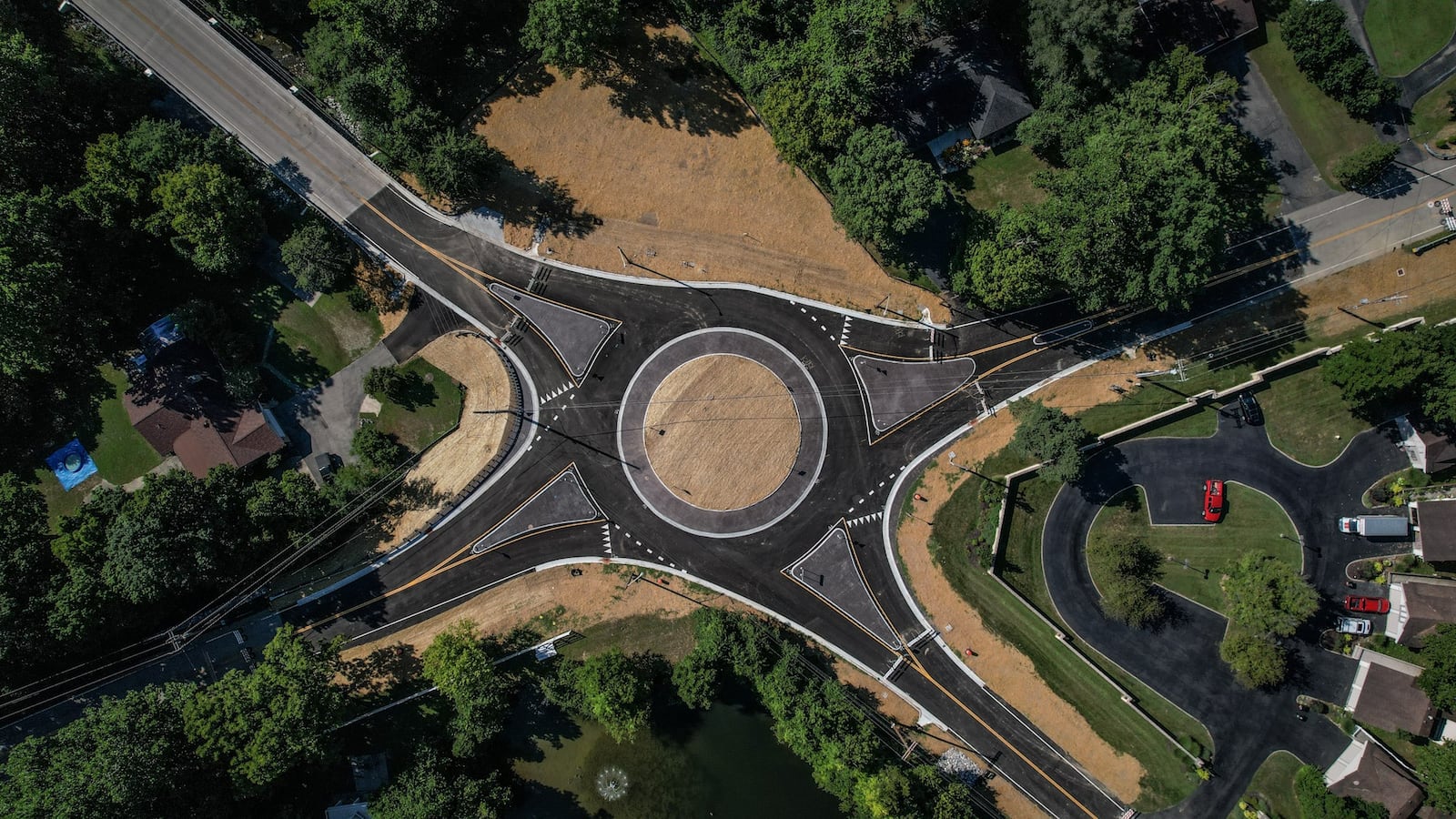 The roundabout at the intersection of Mad River Rd. and West Alex Bell Rd. in Washington Twp. during construction. JIM NOELKER/STAFF