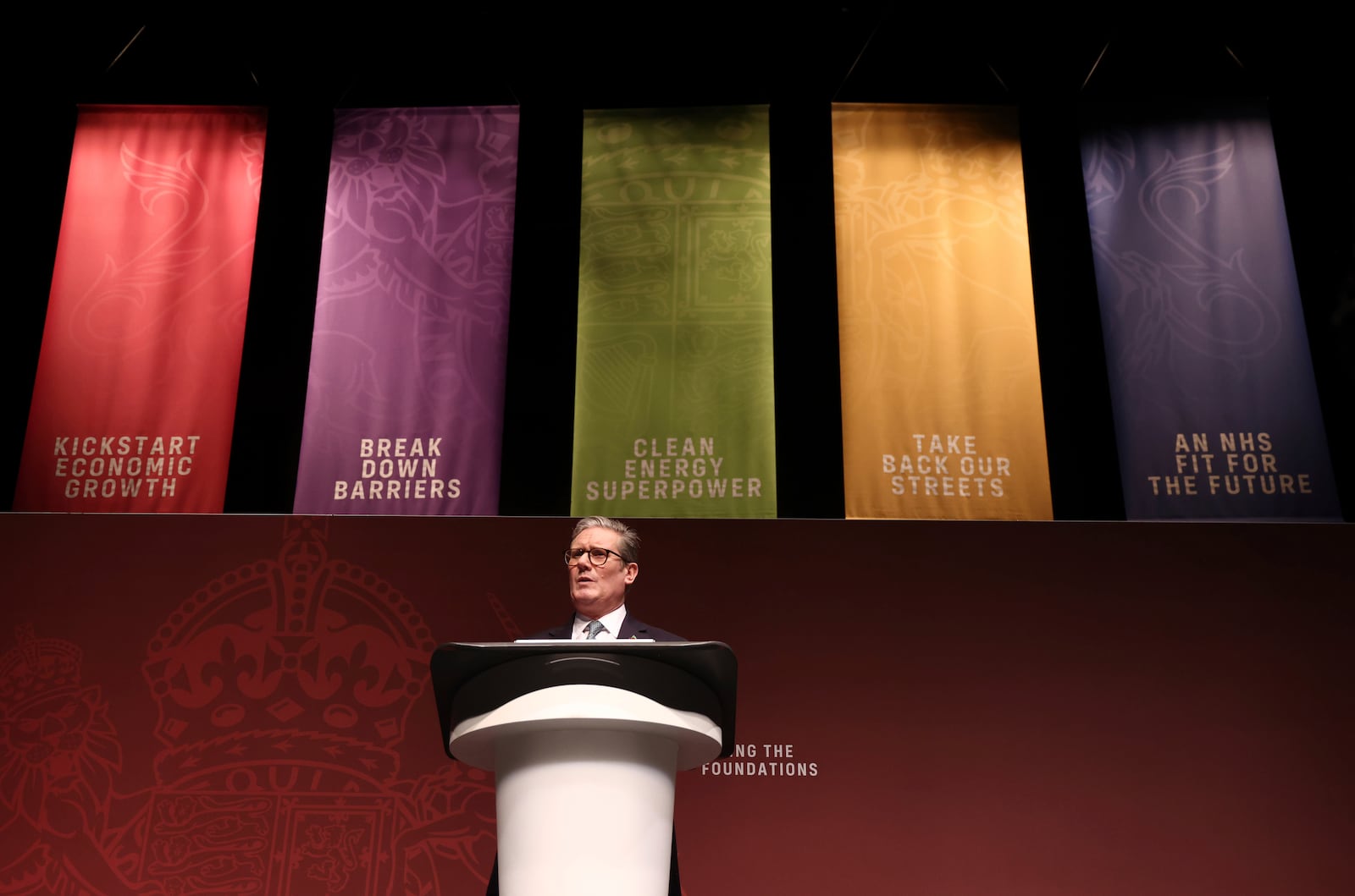 Britain's Prime Minister Prime Keir Starmer speaking at an event in the West Midlands, England, Monday, Oct. 28, 2024. (AP Photo/Darren Staples)