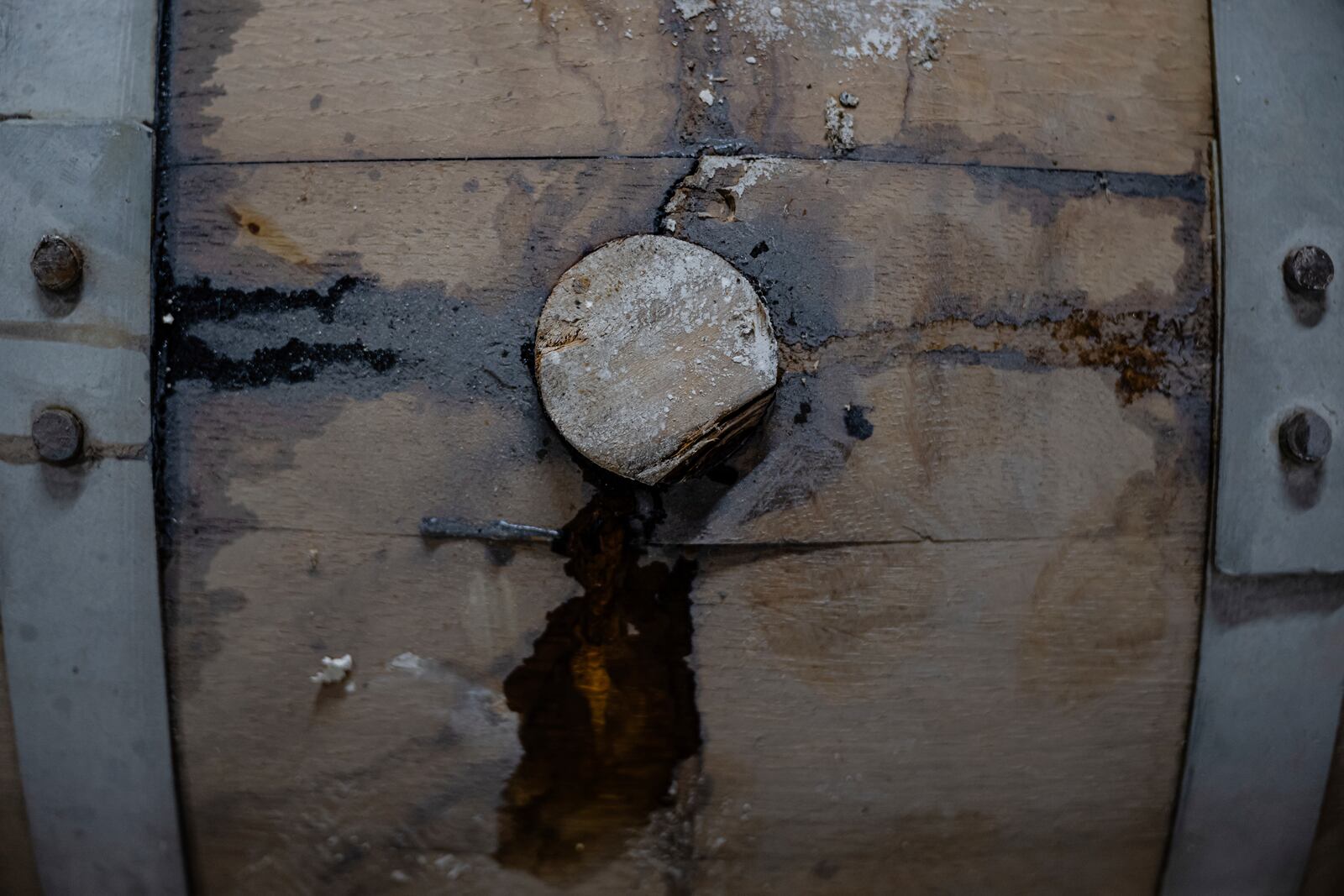 The bung of a bourbon barrel is seen at the Brough Brothers Distillery in Louisville, Ky., Saturday, March 8, 2025. (AP Photo/Jon Cherry)