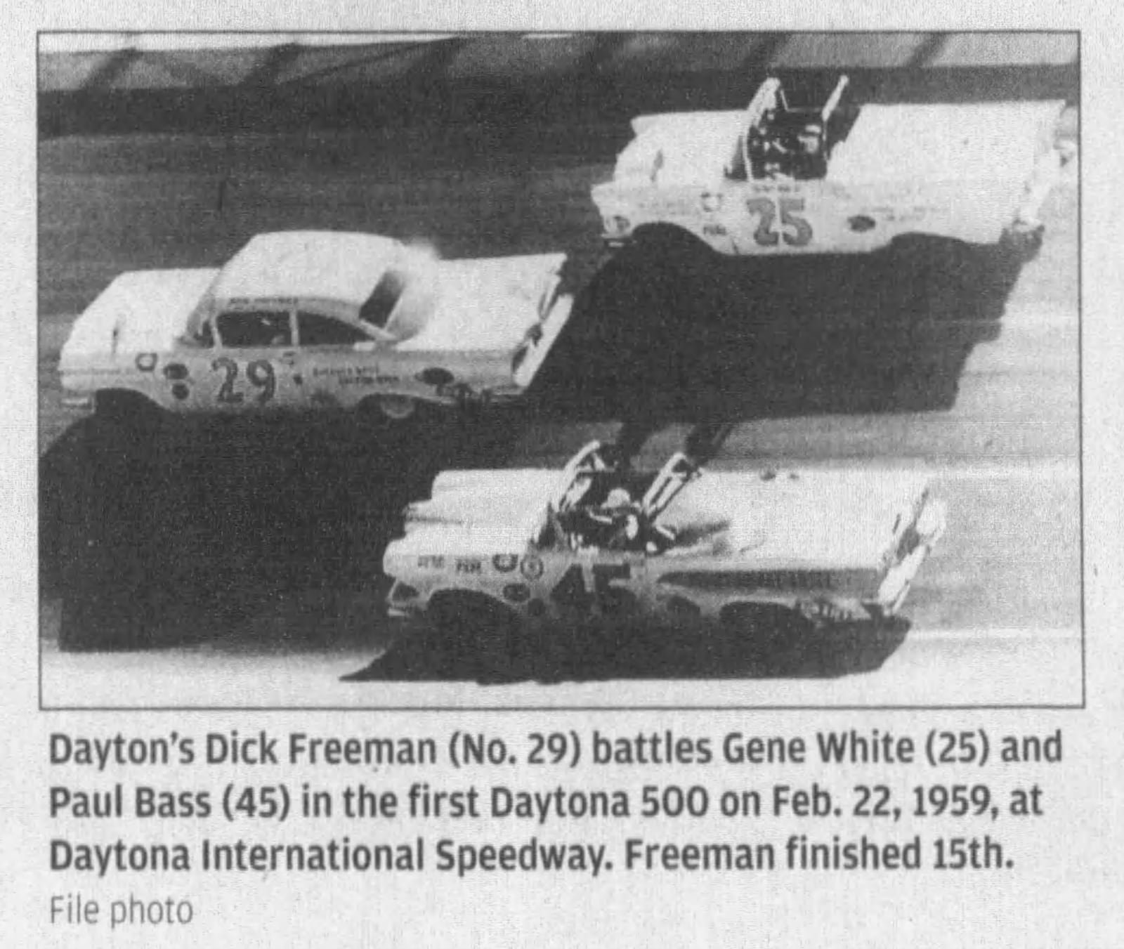 Dayton's Dick Freeman (No. 29) races in the first Daytona 500 in 1959. Freeman finished 15th. DAYTON DAILY NEWS ARCHIVES.