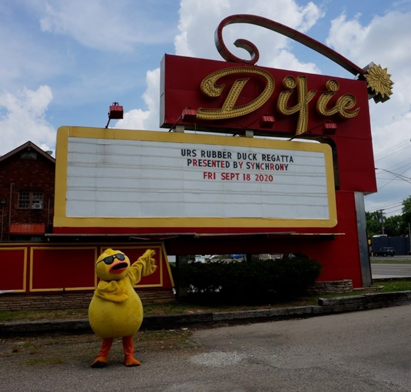 The URS Rubber Duck Regatta will be held on Sept. 18 at the Dixie Twin Drive-In. The URS mascot, Quackers is pictured in front of the Dixie.