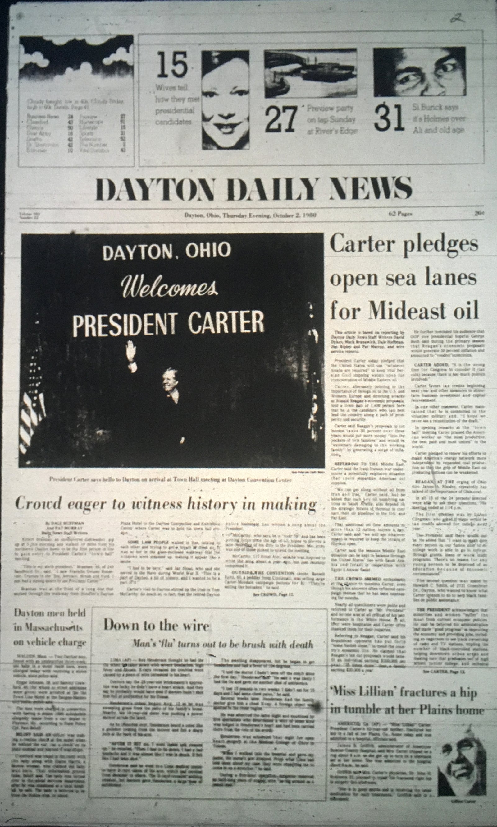 The front page of the Oct. 2, 1980 evening edition of the Dayton Daily News.