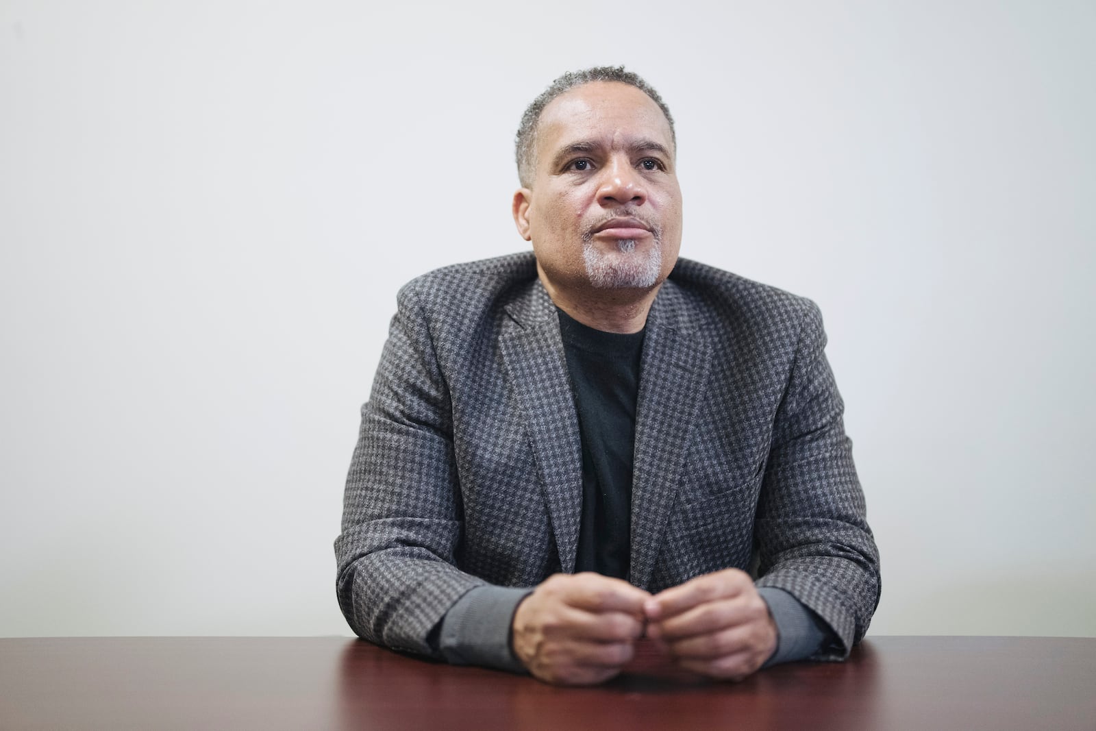 Darin Brawley, superintendent for the Compton Unified School District speaks to a reporter at the Compton Unified School District is displayed in Compton, Calif., Thursday, Feb. 6, 2025. (AP Photo/Eric Thayer)