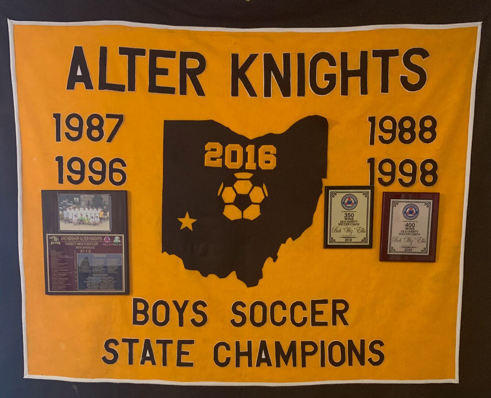 Alter boys soccer banner owned by Bob Ellis