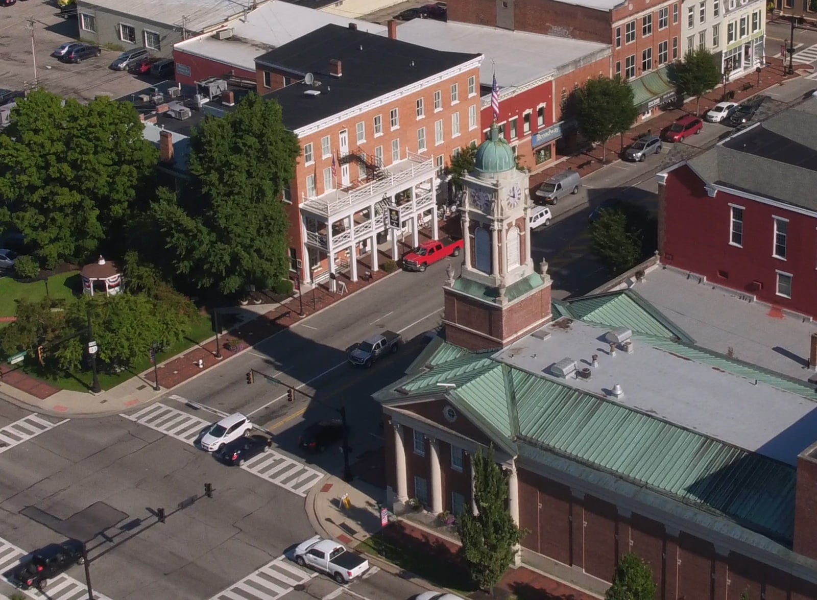 Aerial view of the Broadway Street corridor in downtown Lebanon.   TY GREENLEES / STAFF