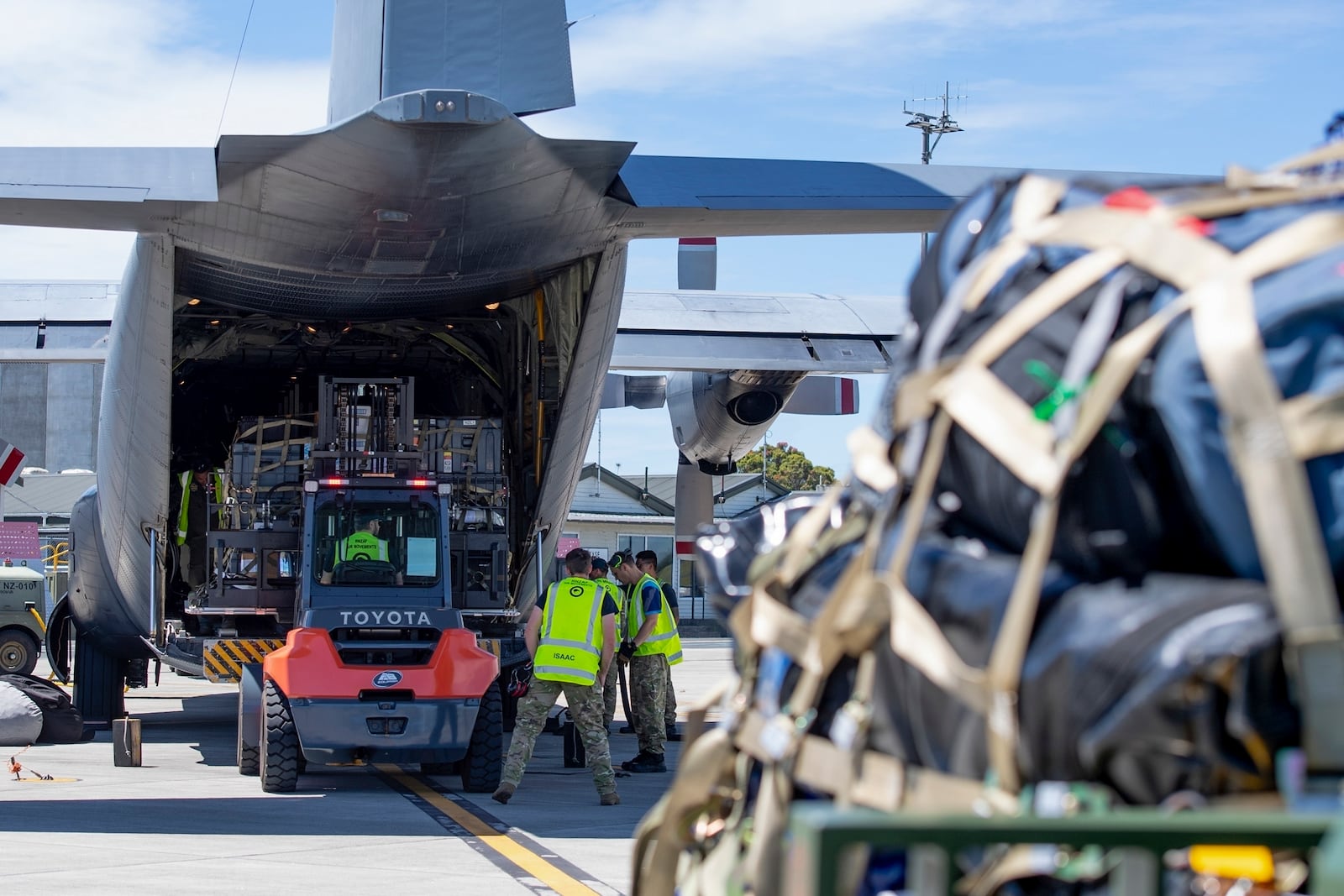 A Royal New Zealand Air Force Hercules C130 H is loaded up with supplies to deliver to Vanuatu, in Auckland, New Zealand, Wednesday, Dec. 18, 2024, following a strong earthquake that struck just off the coast of Vanuatu in the South Pacific Ocean, Tuesday, Dec. 17. (SGT Maria Eves/New Zealand Defence Force via AP)