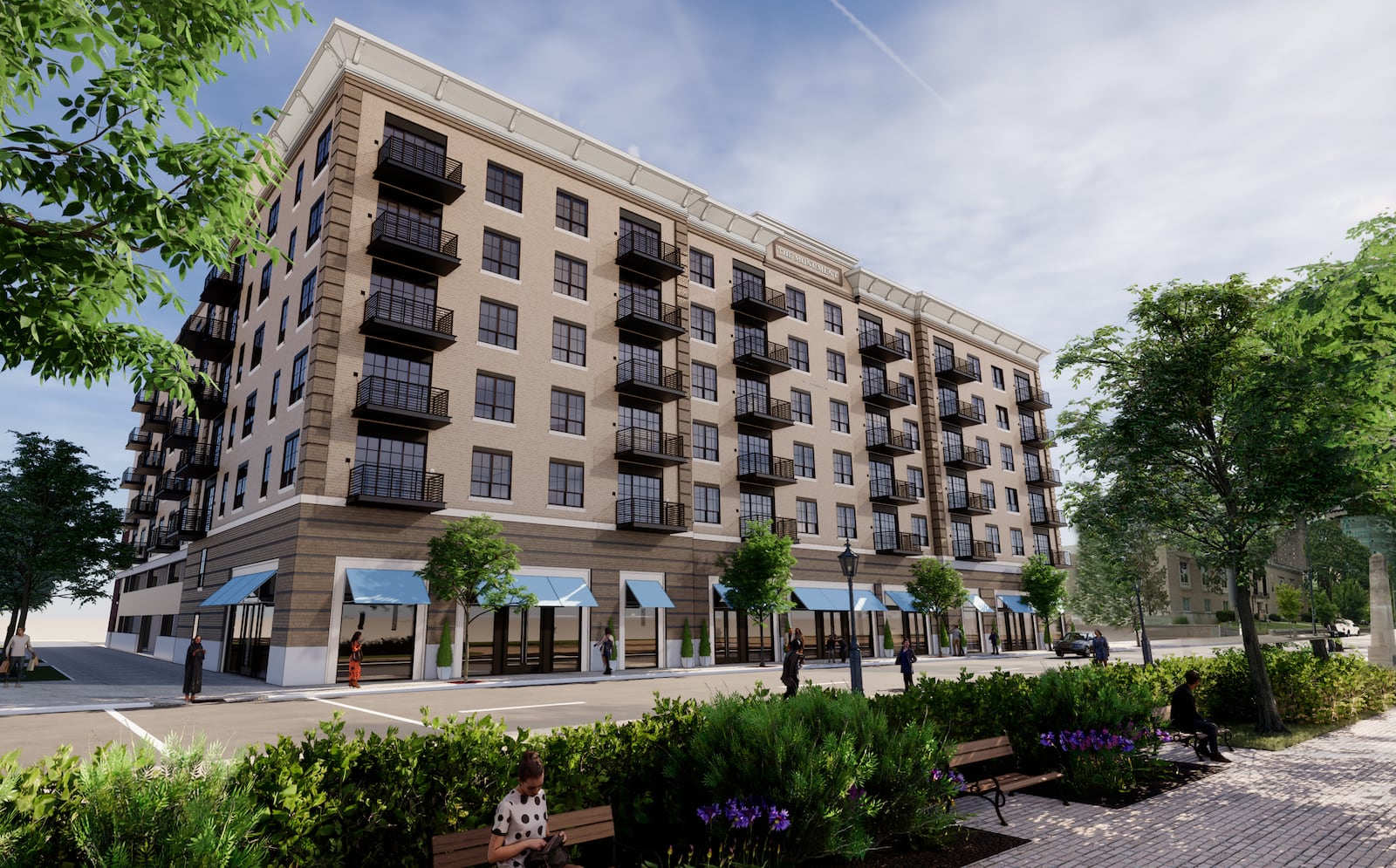 Rendering of the Monument, a new apartment building planned for downtown Dayton, near RiverScape MetroPark. CONTRIBUTED