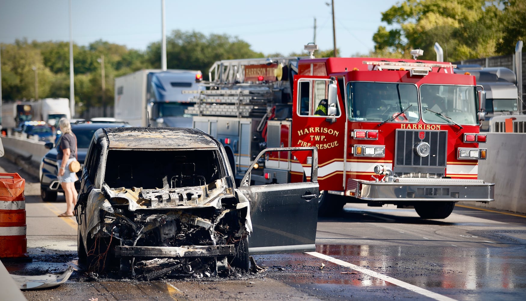 Car on fire aftermath