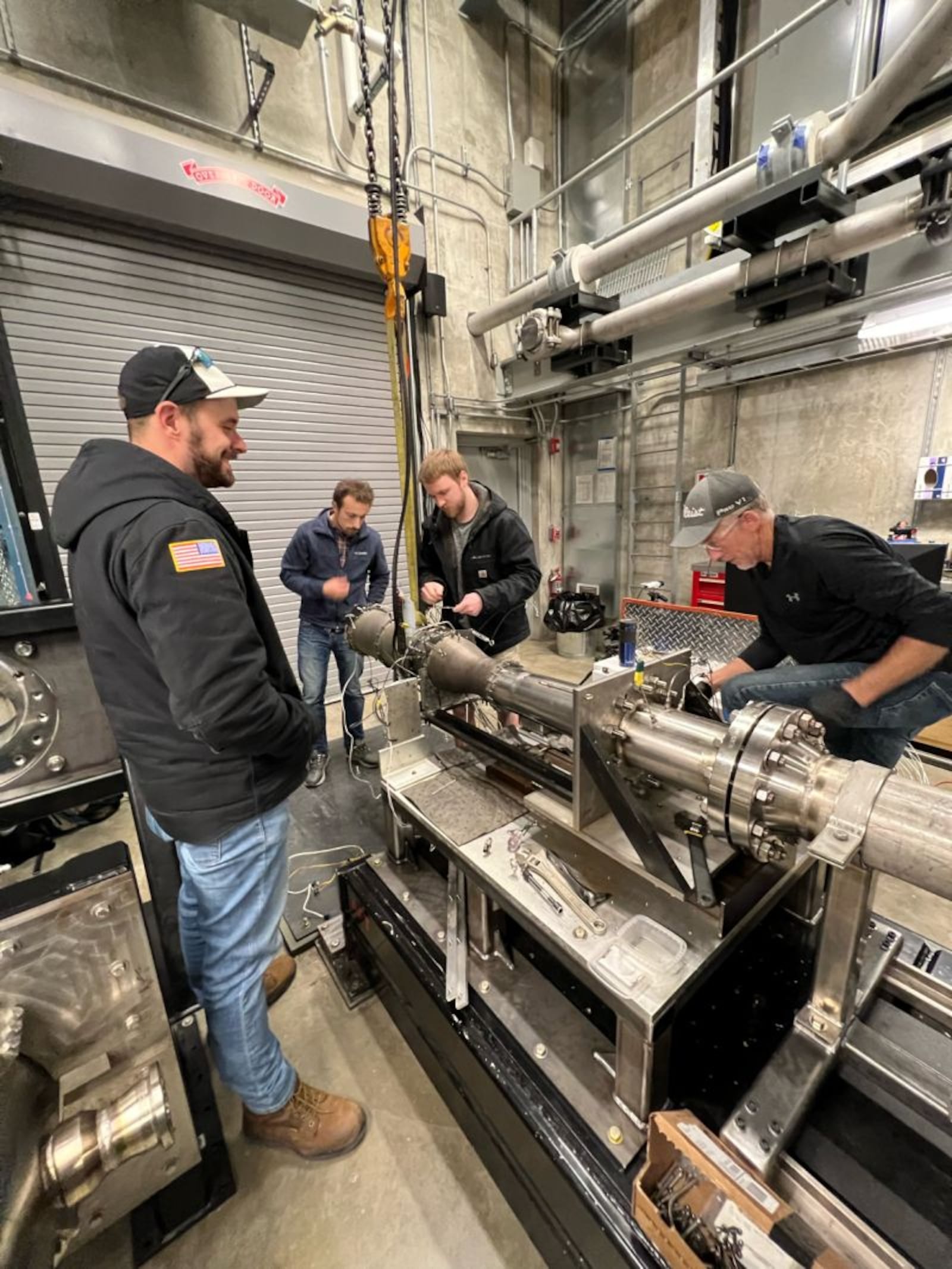 The team from Velontra prepares its Bronco, a hypersonic turbo ramjet engine during testing at Purdue University.  CONTRIBUTED/VELONTRA