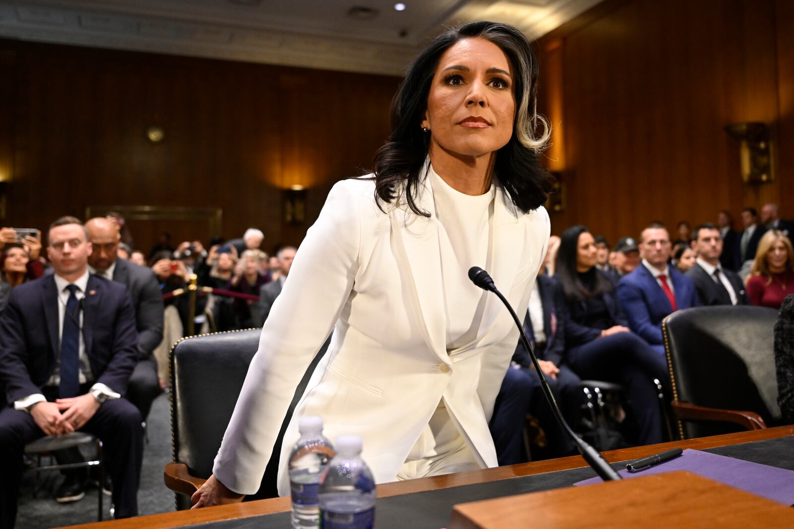 ulsi Gabbard, President Donald Trump's choice to be the Director of National Intelligence, arrives to appear before the Senate Intelligence Committee for her confirmation hearing on Capitol Hill Thursday, Jan. 30, 2025, in Washington. (AP Photo/John McDonnell)