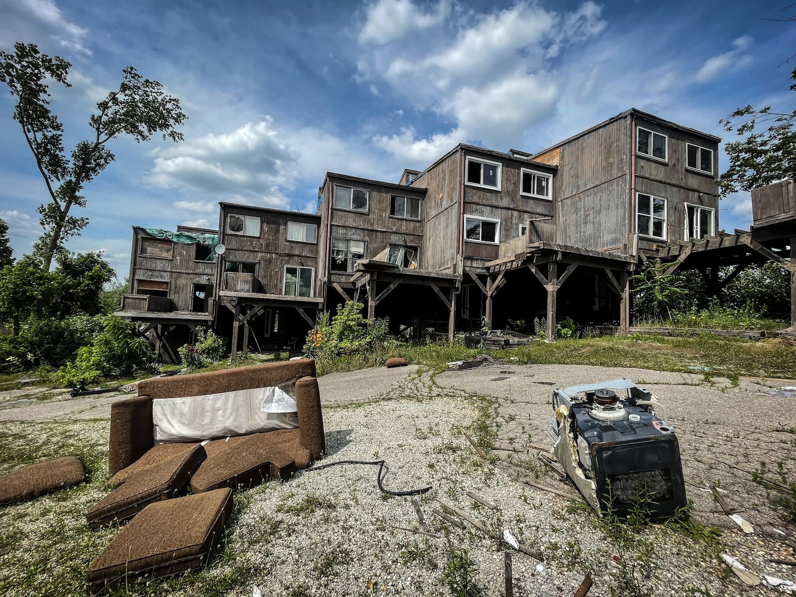 The apartment building on Lofty Oaks Lane in Harrison Twp. was damaged abandon two years age after the 2019 Memorial Day tornados. JIM NOELKER/STAFF