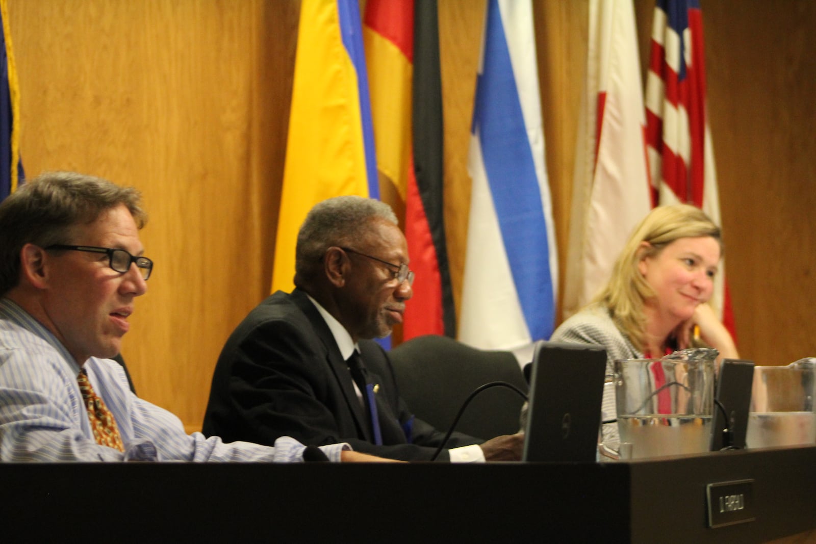 Dayton Mayor Nan Whaley and Dayton City Commissioners Jeff Mims and Darryl Fairchild. CORNELIUS FROLIK / STAFF