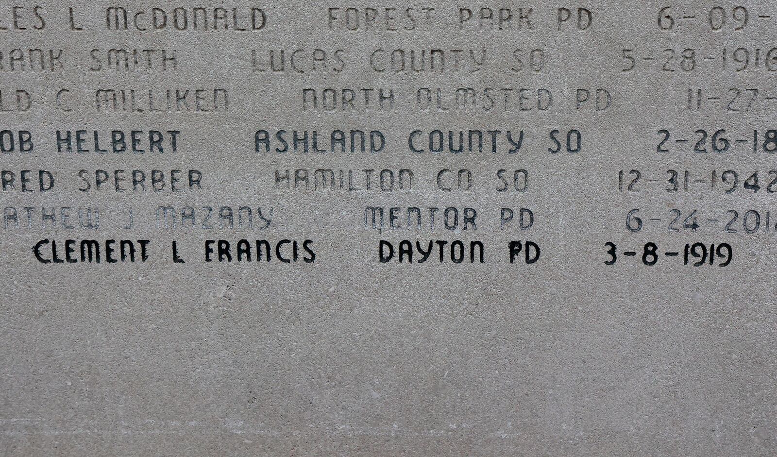 One of six Dayton police officers who's name was added to the Ohio Fallen Officers Memorial Wall Thursday, May 4, 2023 during the Ohio Peace Officers Memorial Ceremony. The six officers all died from the Spanish flu in 1919 and 1920. BILL LACKEY/STAFF