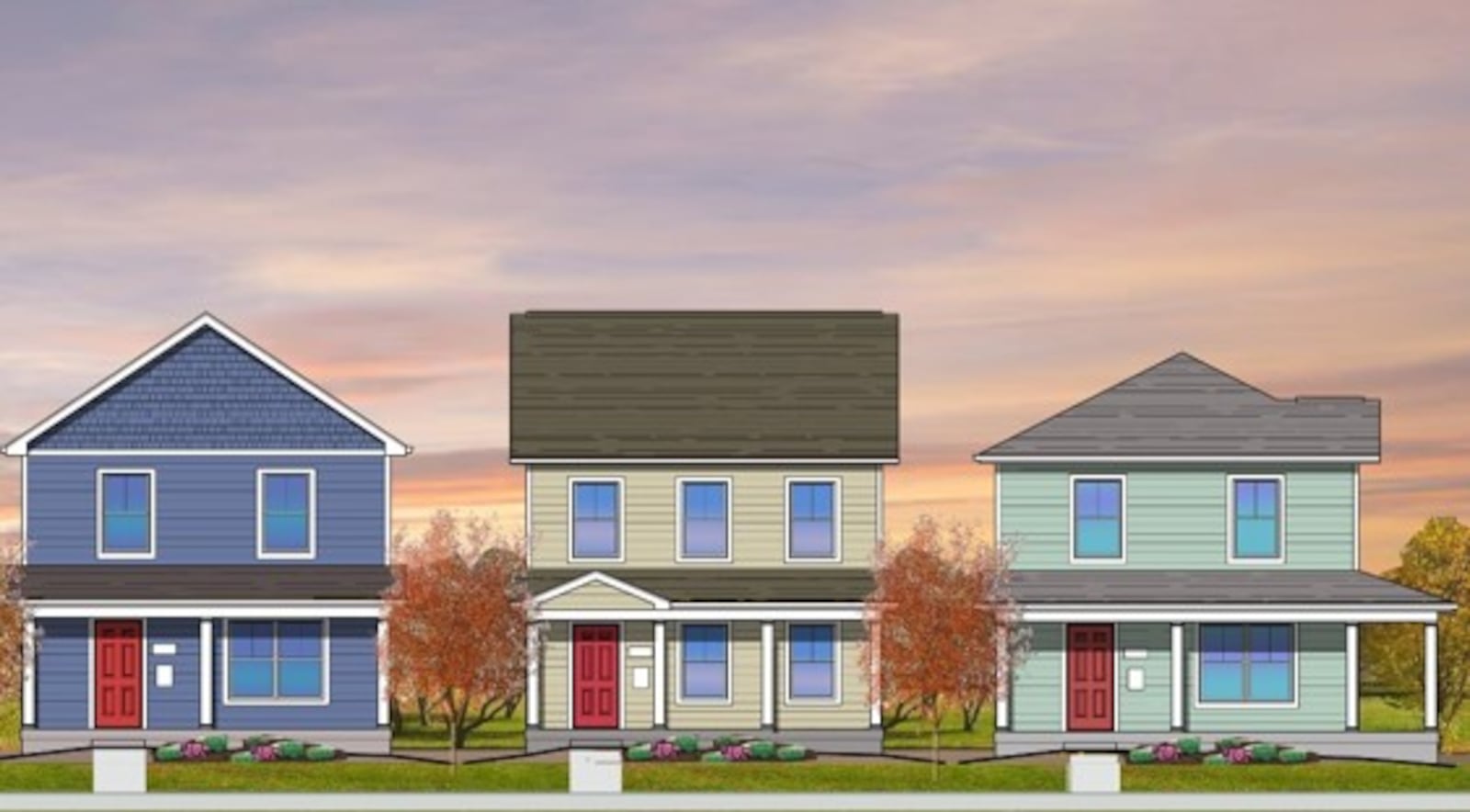 Renderings of homes County Corp plans to build in the Wolf Creek neighborhood in West Dayton. CONTRIBUTED