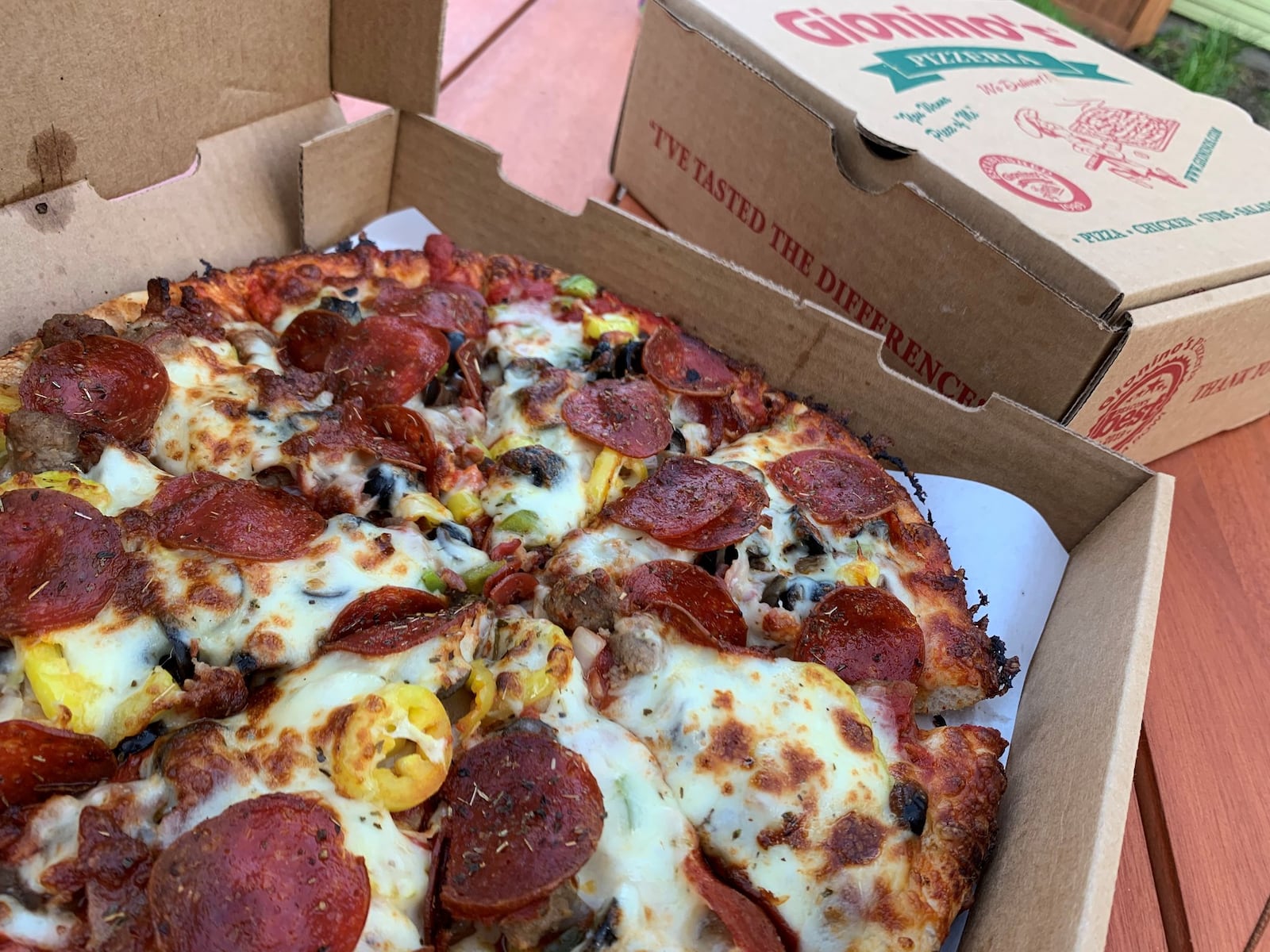 Gionino’s Best Pizza has a generous combination of pepperoni, sausage, ground beef, mushrooms, onions, green peppers, bacon, black olives and banana peppers. CONTRIBUTED/ALEXIS LARSEN