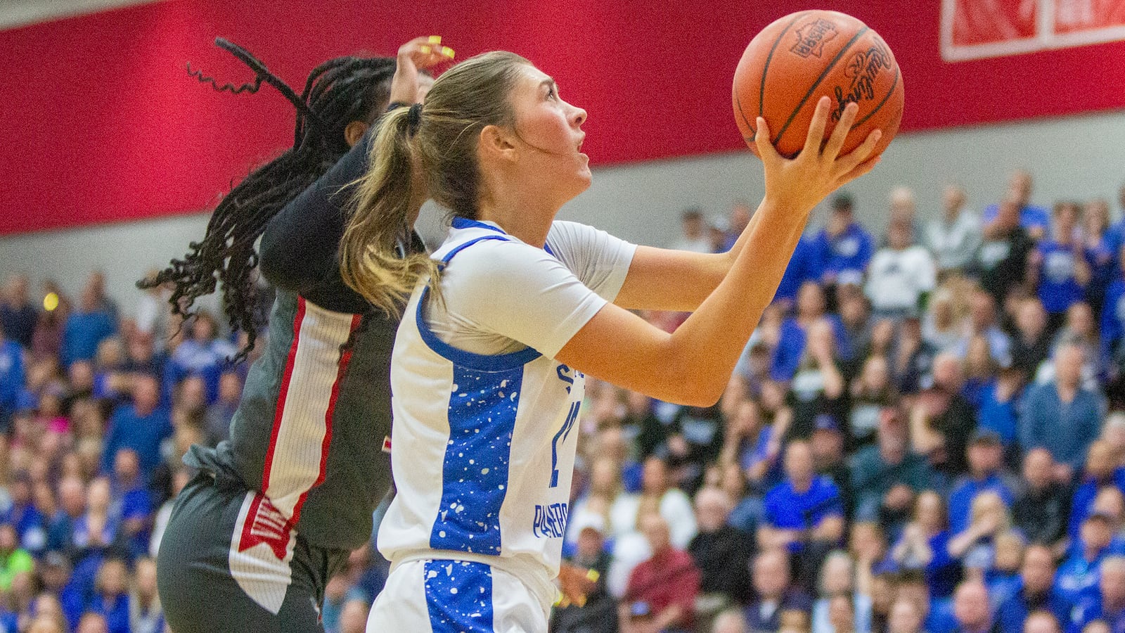 Springboro senior Bryn Martin gets to the basket for two of her 18 points during the Panthers' comeback in their state semifinal loss to Cincinnati Princeton on Sunday at Fairfield High School. Jeff Gilbert/CONTRIBUTED