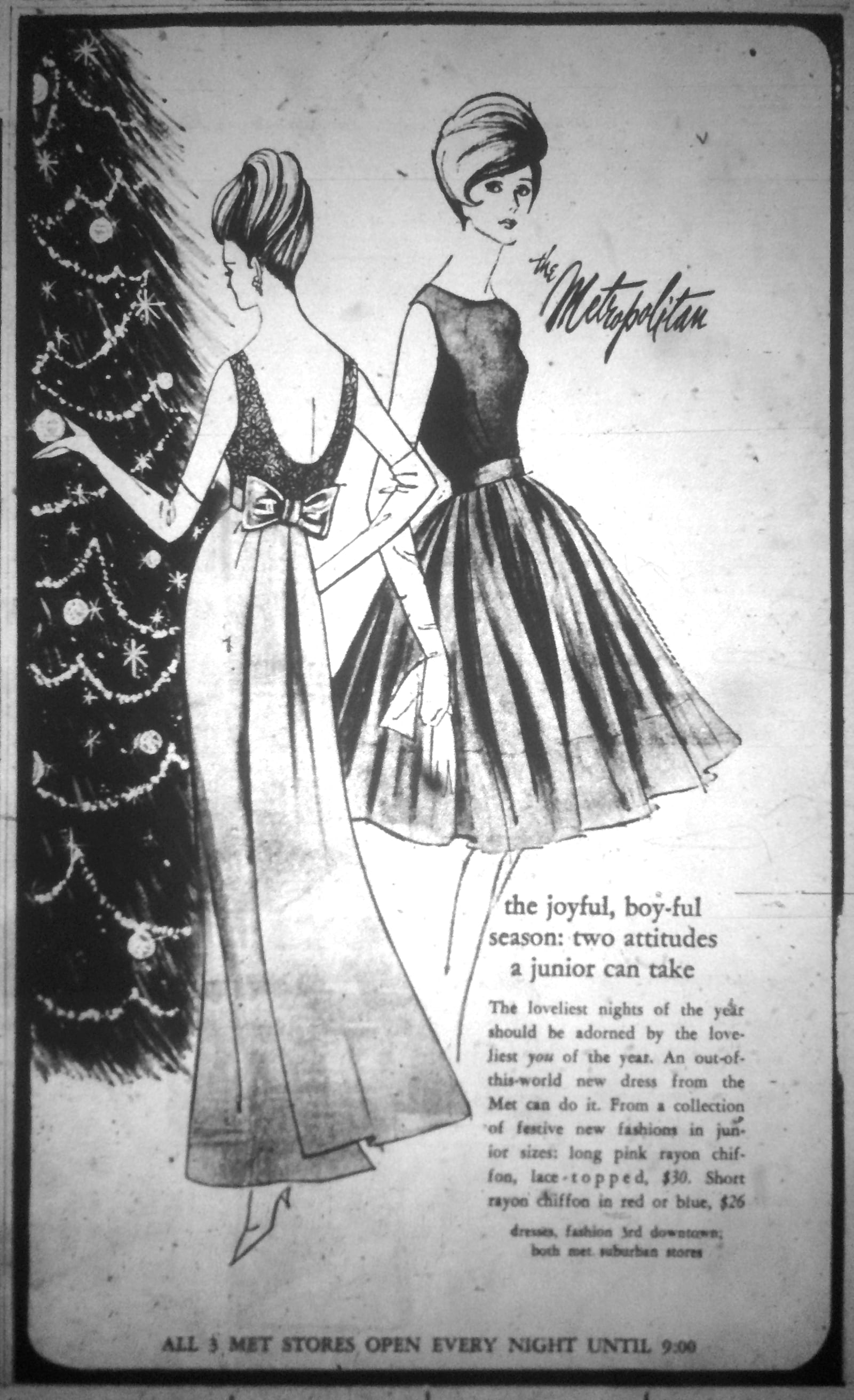 Advertisements in the Dayton Daily News in 1965 featured elegant dresses for holiday parties. DAYTON DAILY NEWS