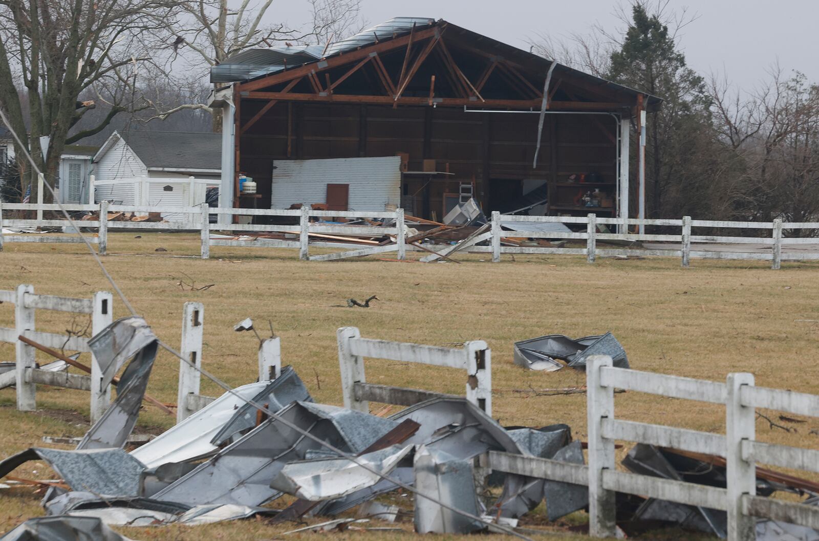 A damaged barn along Route 41 Wednesday, Feb. 28, 2024. BILL LACKEY/STAFF