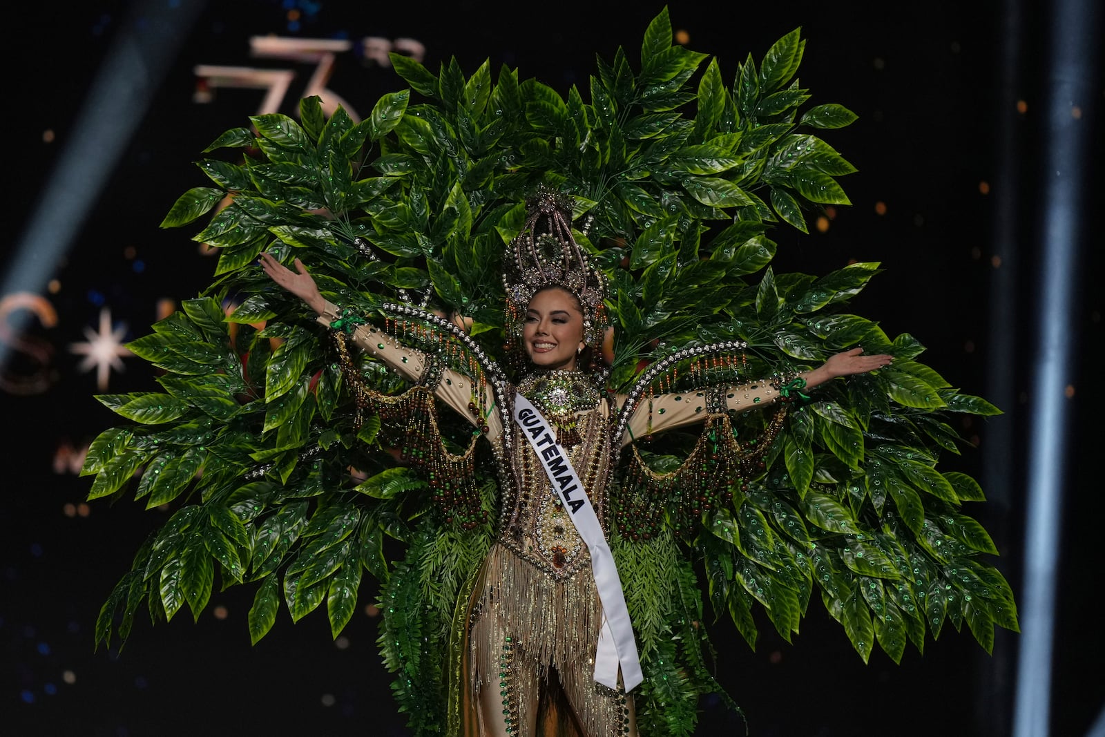 Miss Guatemala Ana Gabriela Villanueva competes in the national costume competition at the Miss Universe Beauty Pageant in Mexico City, Thursday, Nov. 14, 2024. (AP Photo/Fernando Llano)