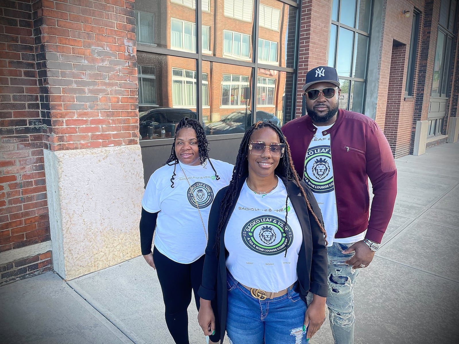 Saoko Leaf & Vine is opening in Spring 2025 in Dayton's Wright Dunbar District. Pictured (left to right) is corporate liaison Stephanie Bell with founders Myla Hall and T. Anthony Monie. NATALIE JONES/STAFF