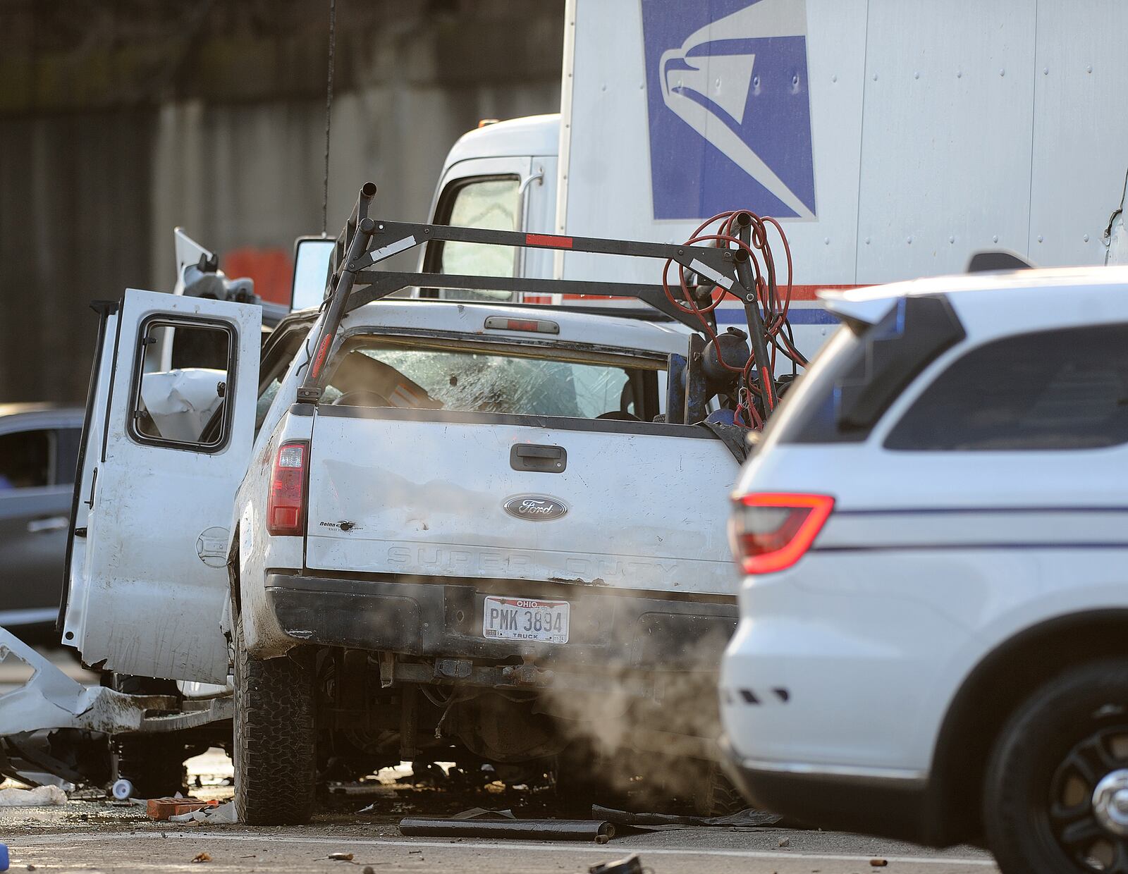 A multi-vehicle crash was reported at the intersection of South Keowee and East Third streets Wednesday morning, Feb. 7, 2023. The intersection temporarily closed as police investigated. MARSHALL GORBY\STAFF