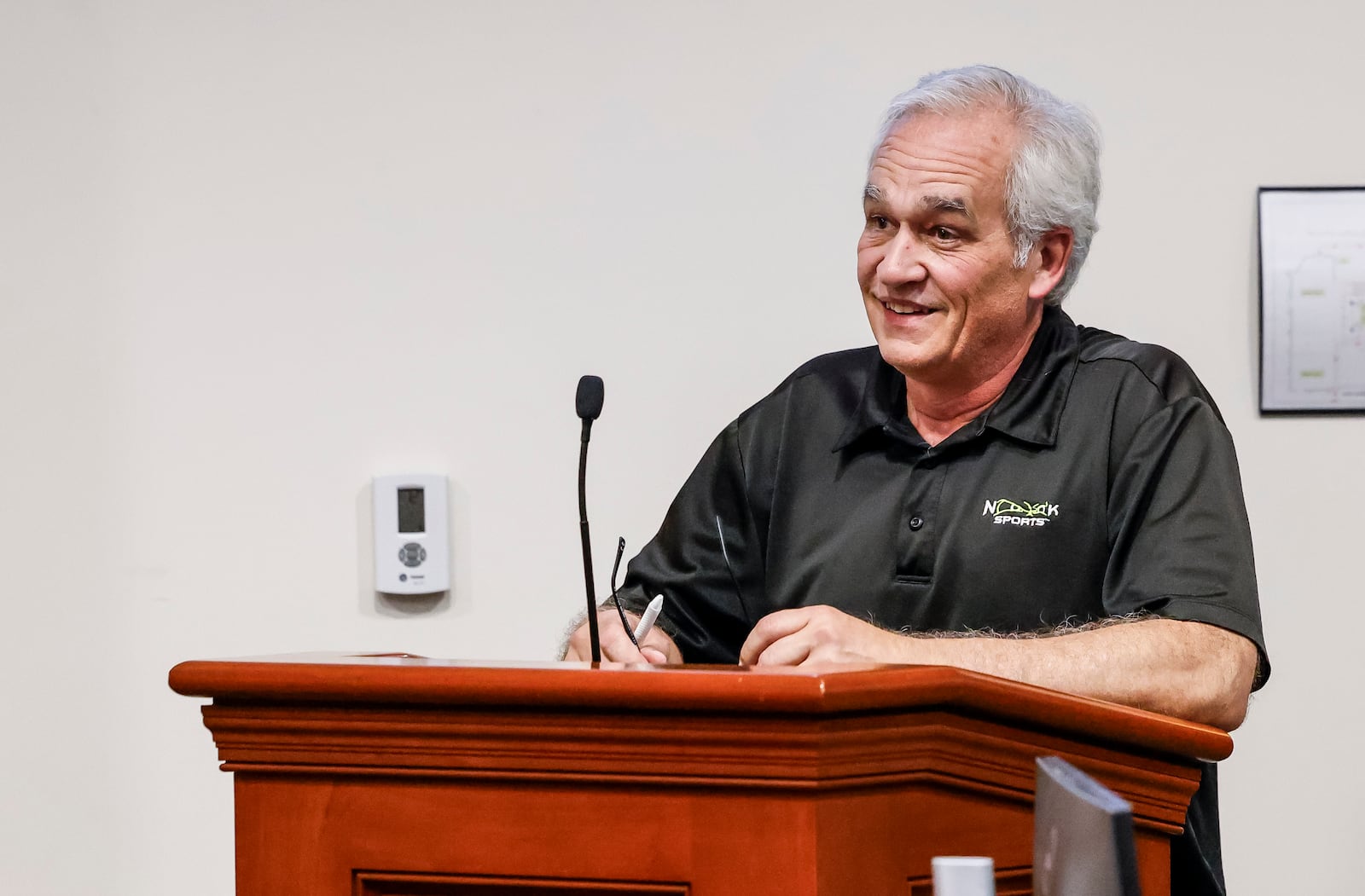 Sam Beiler, owner of Spooky Nook Sports Champion Mill, speaks during public comments of a Miami Conservancy District meeting to discuss the recent assessment increase Friday, May 3, 2024 in Hamilton. The Miami Conservancy District board adopted a resolution to rescind the revised appraisal record of benefits previously filed in March. NICK GRAHAM/STAFF