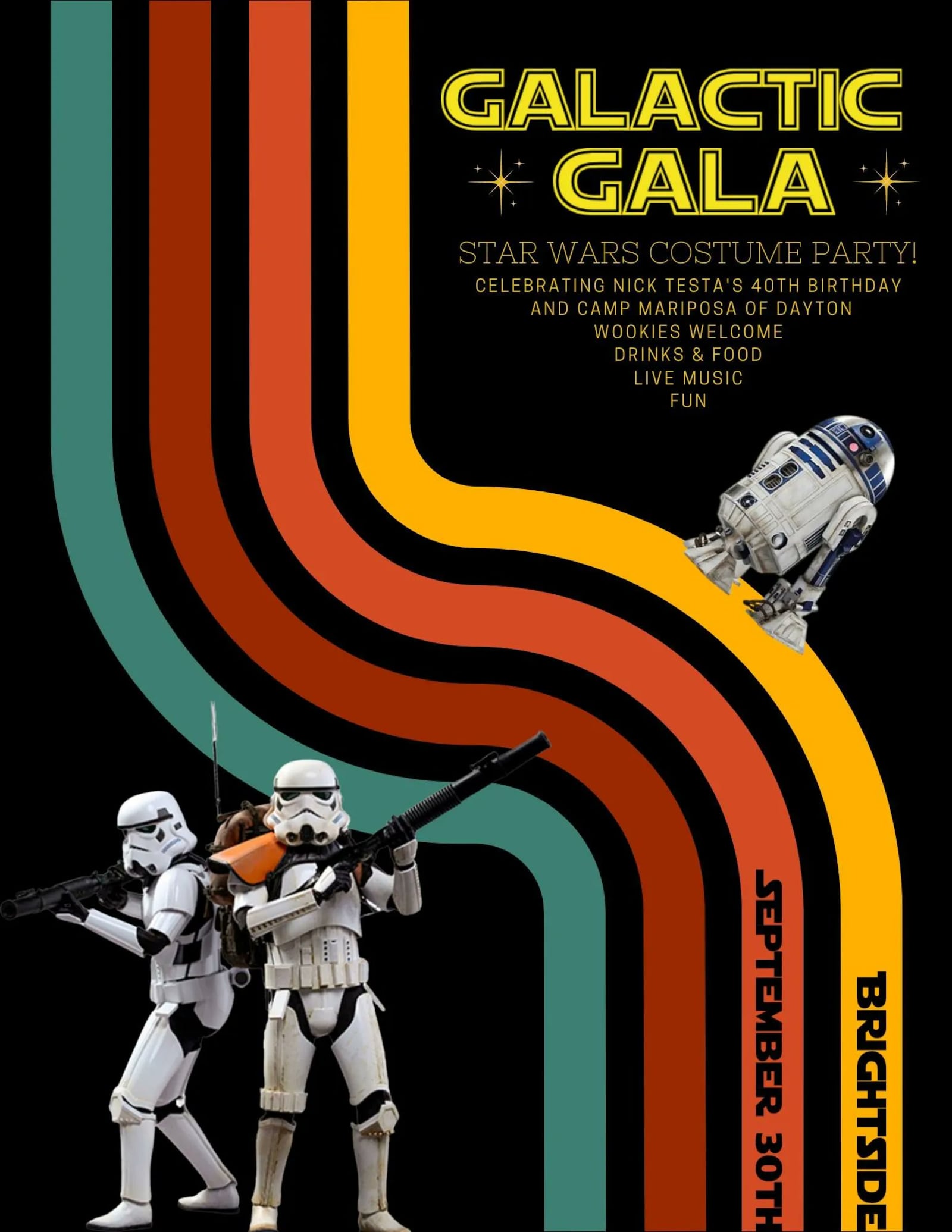 Galactic Gala: A “Star Wars” Costume Bash is a 40th birthday party for Nightbeast frontman Nick Testa and a fundraiser for East End Community Center Camp Mariposa at The Brightside in Dayton on Friday, Sept. 30.