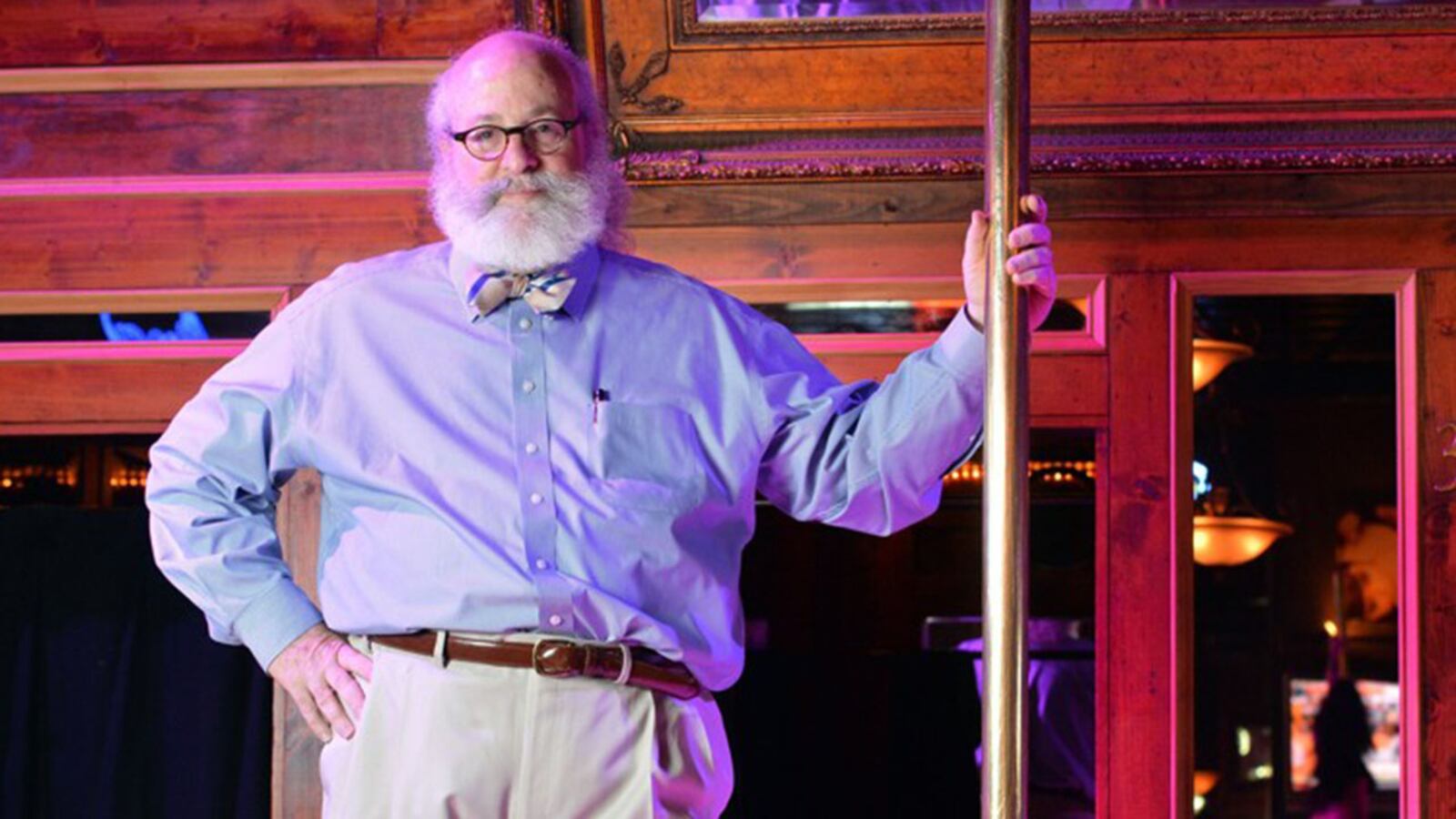 Atlanta lawyer Alan Begner, holding a pole onstage at Oasis Goodtime Emporium in 2013.