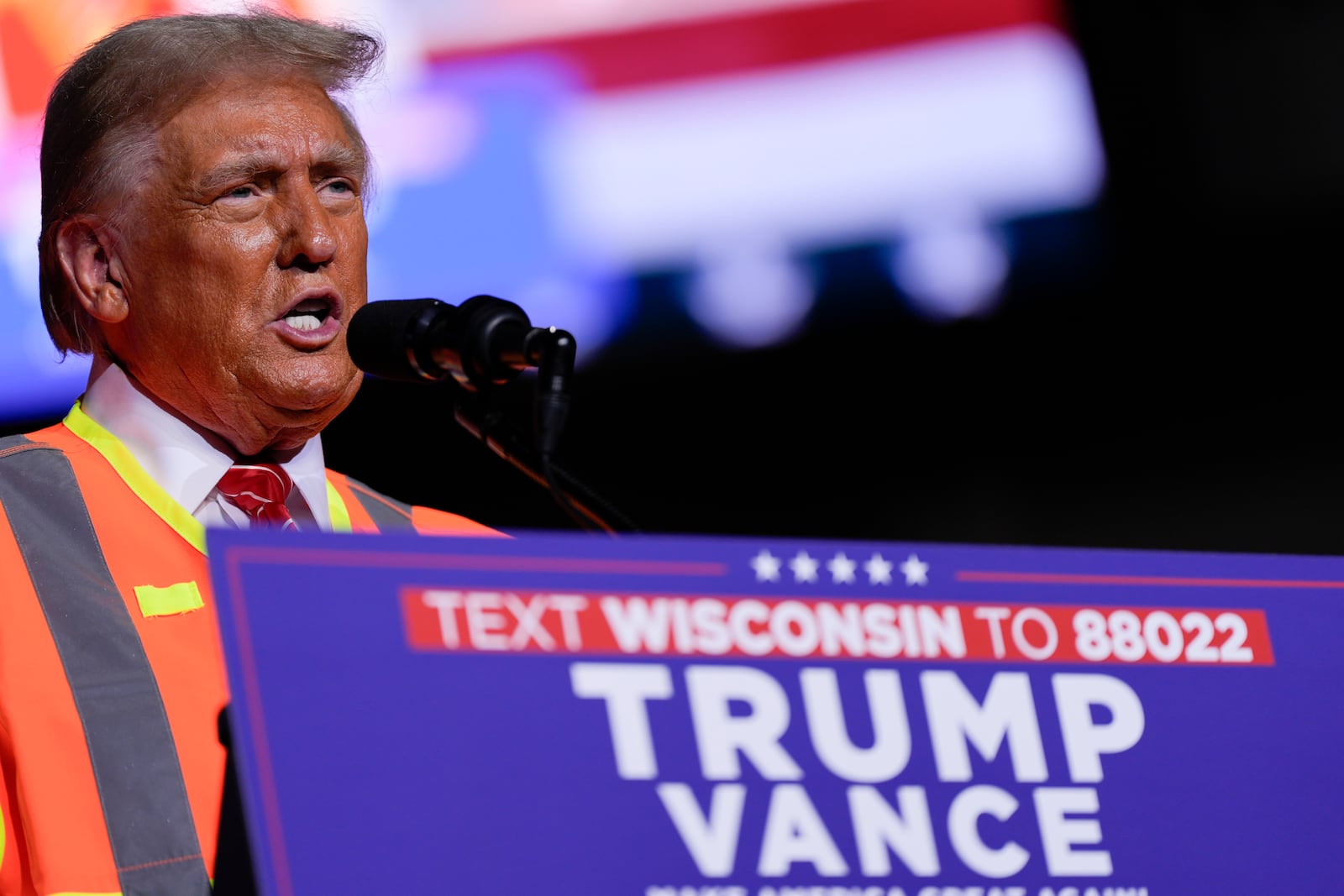 Republican presidential nominee former President Donald Trump speaks during a campaign rally at Resch Center, Wednesday, Oct. 30, 2024, in Green Bay, Wis. (AP Photo/Julia Demaree Nikhinson)