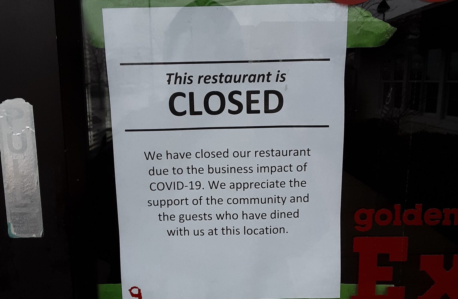 Golden Corral restaurant in Beavercreek has shut down permanently due to COVID-19 impact, according to a sign on its door and to an employee of the only other Dayton-area Golden Corral still operating, on Miller Lane in Butler Twp. CONTRIBUTED